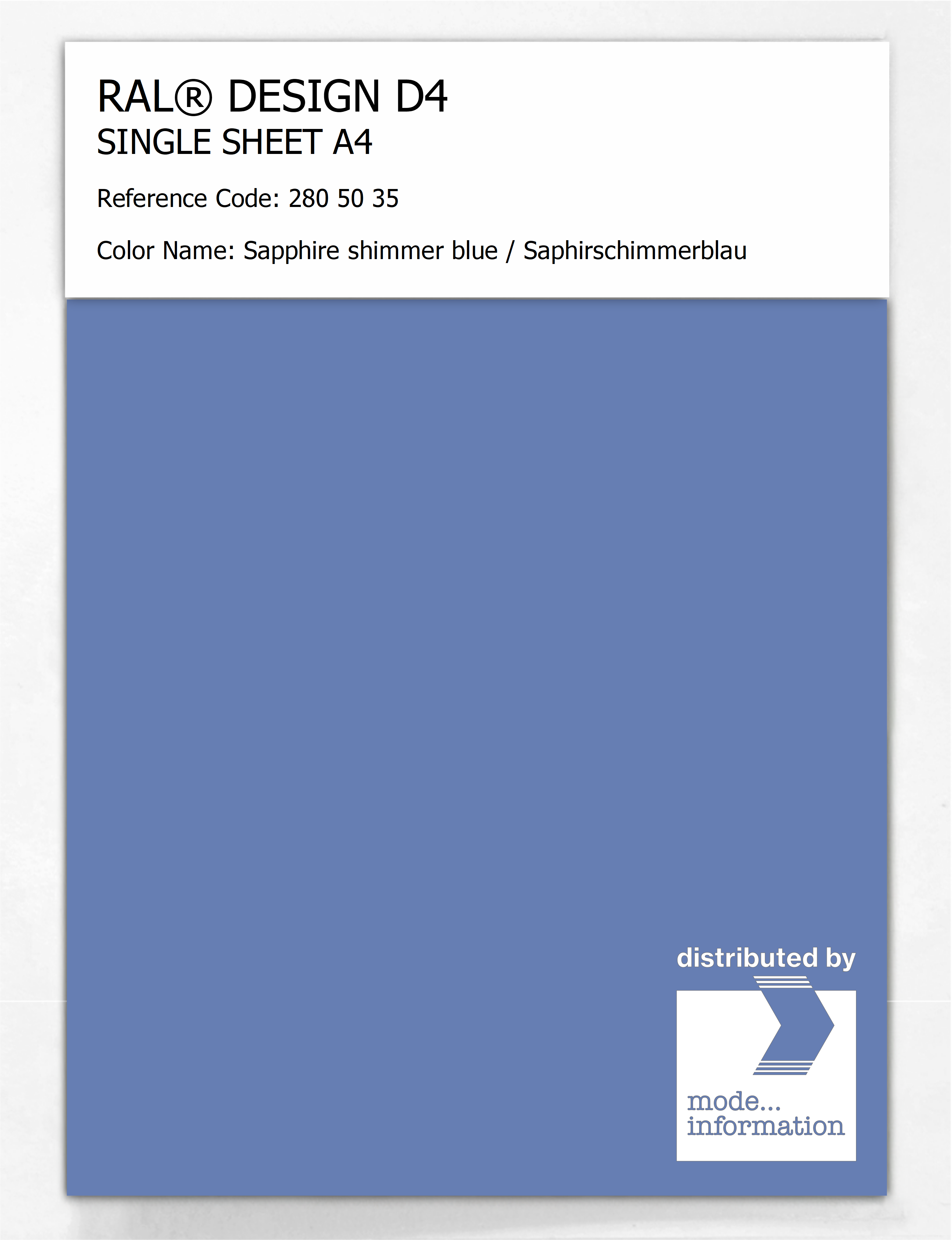 Artikelbild 1 des Artikels “RAL® DESIGN D4 SINGLE SHEET A4 280 50 35 Sapphire shimmer blue / Saphirschimmerblau “
