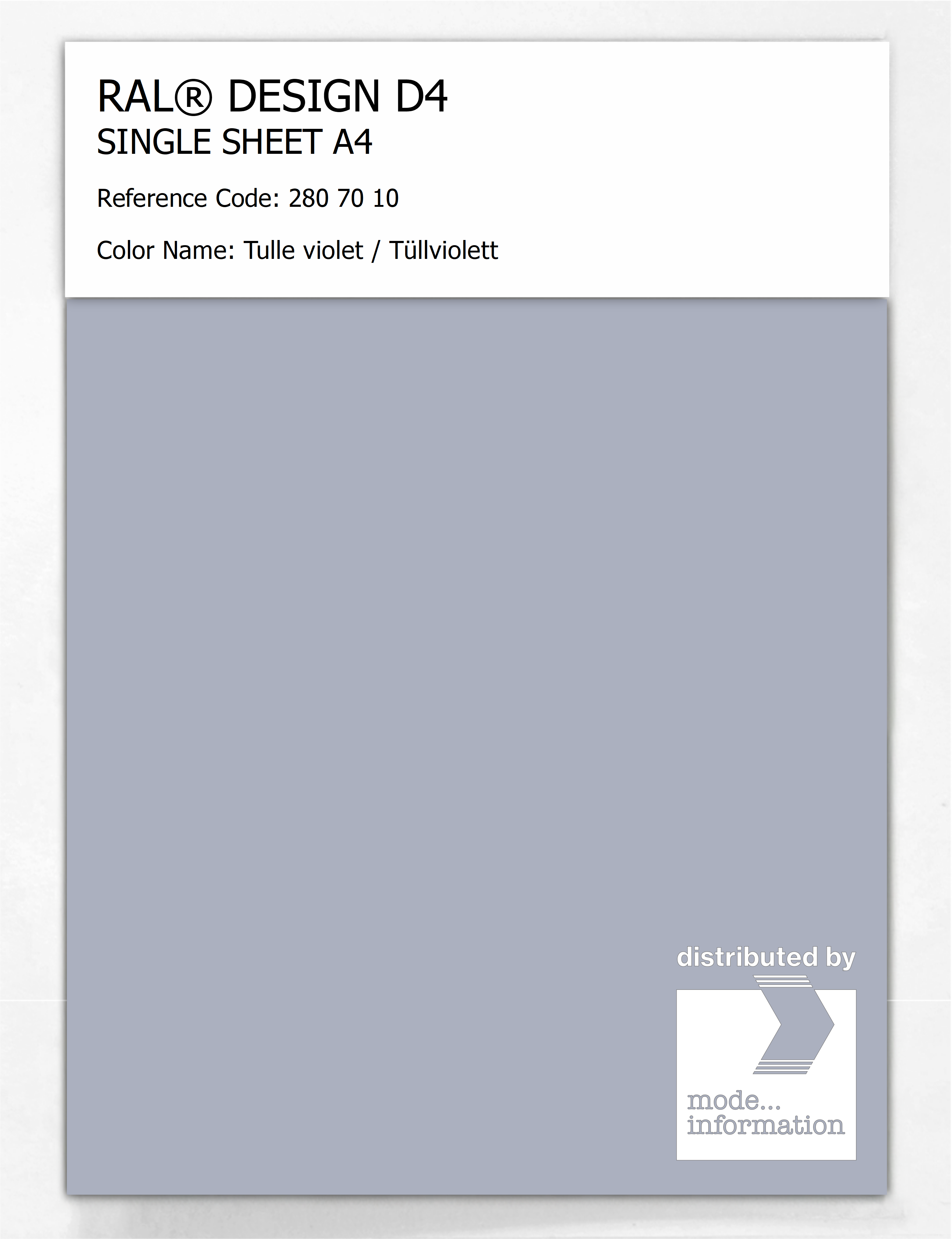 Product image 1 of the product “RAL® DESIGN D4 SINGLE SHEET A4 280 70 10 Tulle violet / Tüllviolett ”
