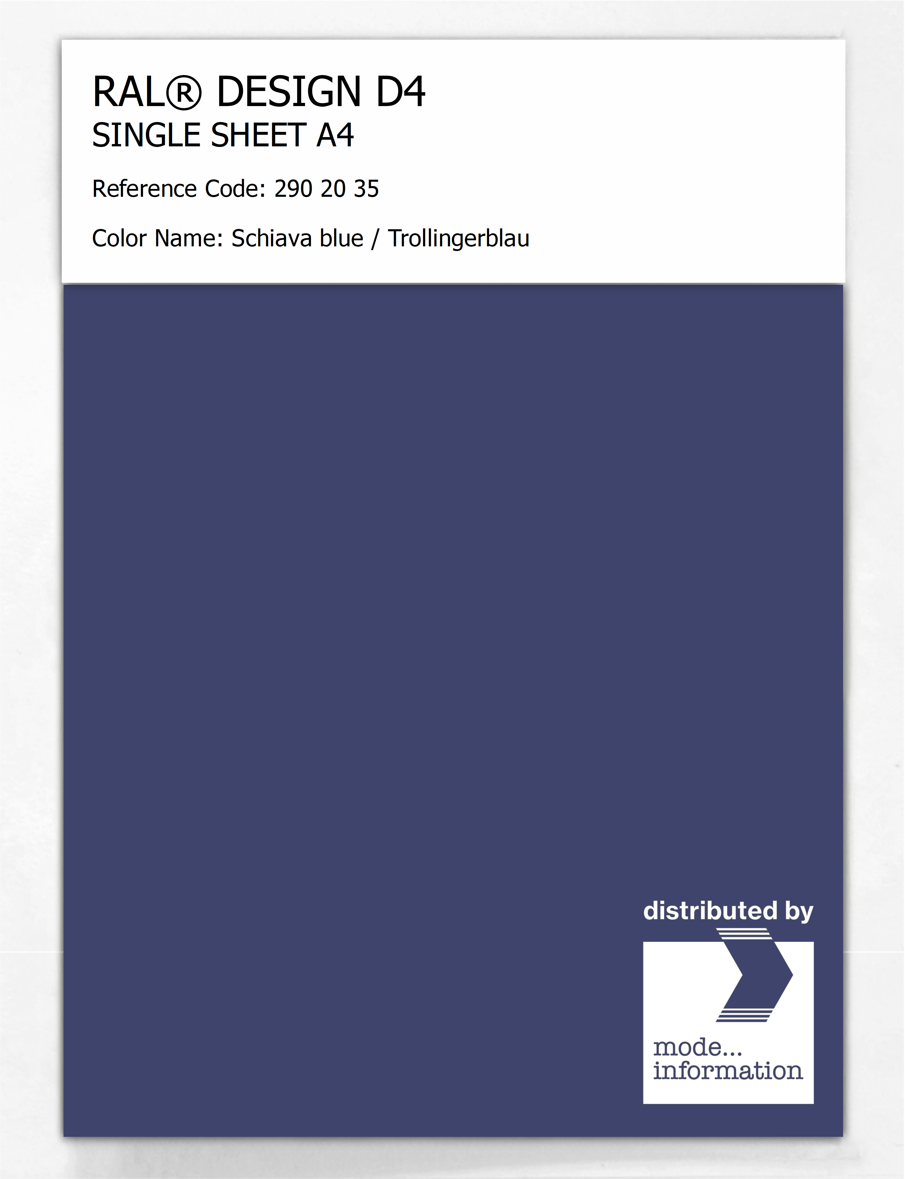 Artikelbild 1 des Artikels “RAL® DESIGN D4 SINGLE SHEET A4 290 20 35 Schiava blue / Trollingerblau “