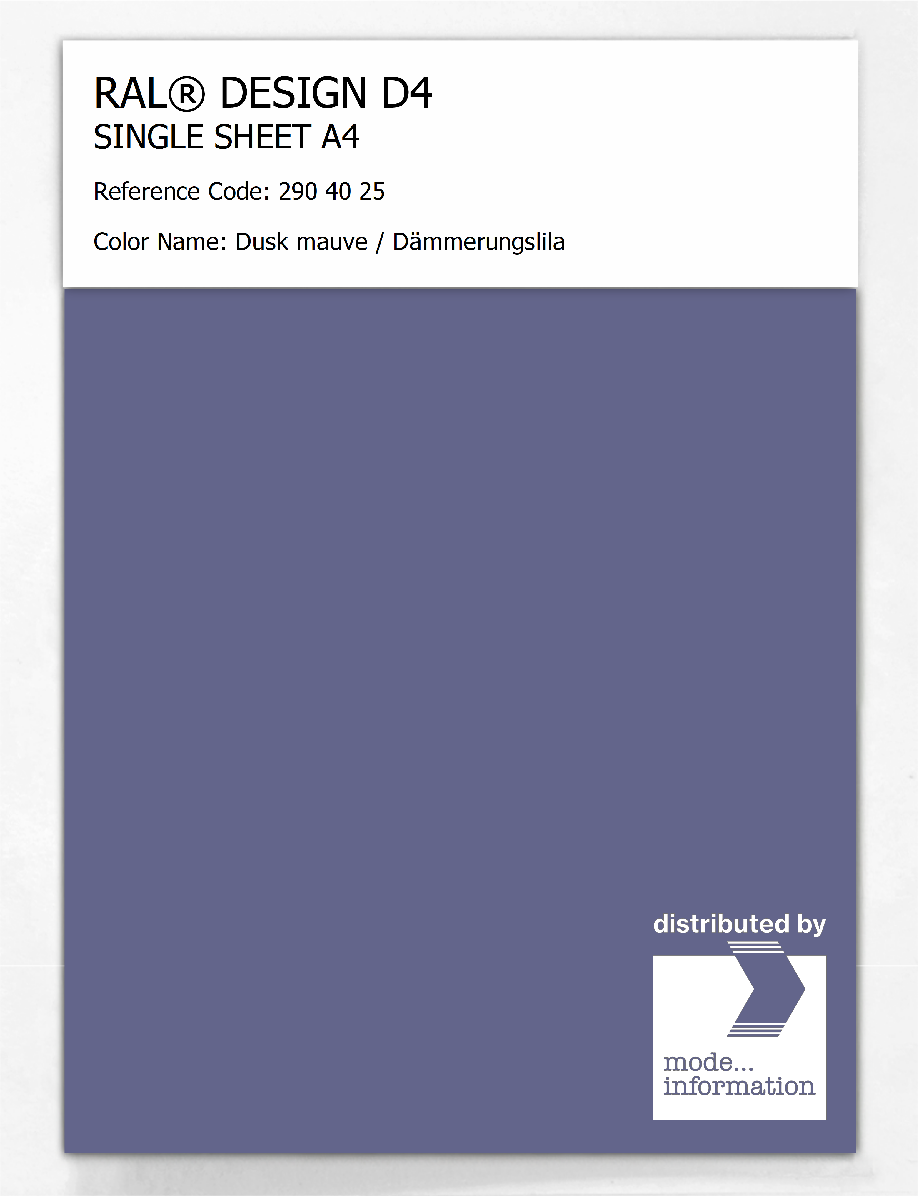 Product image 1 of the product “RAL® DESIGN D4 SINGLE SHEET A4 290 40 25 Dusk mauve / Dämmerungslila ”