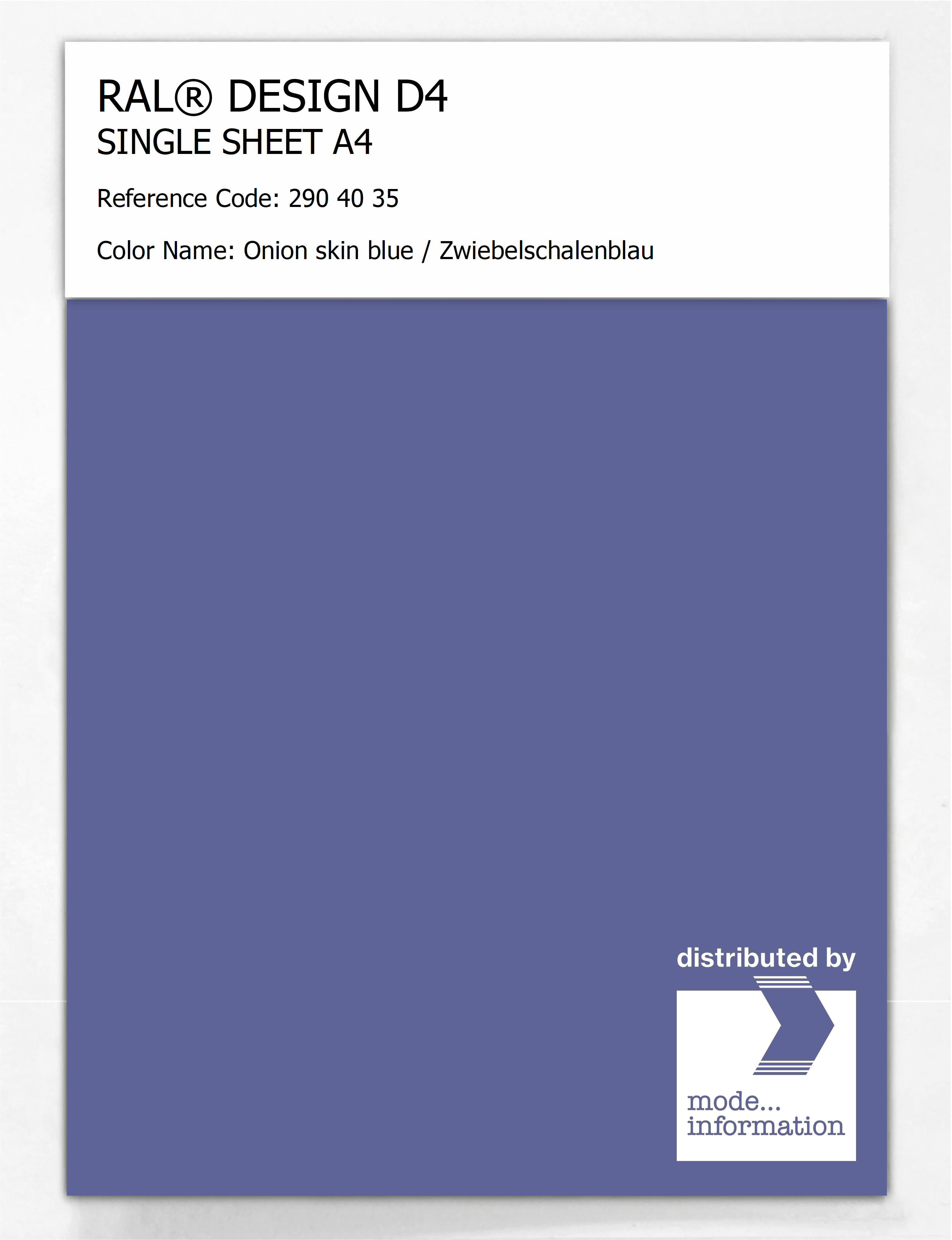 Product image 1 of the product “RAL® DESIGN D4 SINGLE SHEET A4 290 40 35 Onion skin blue / Zwiebelschalenblau ”