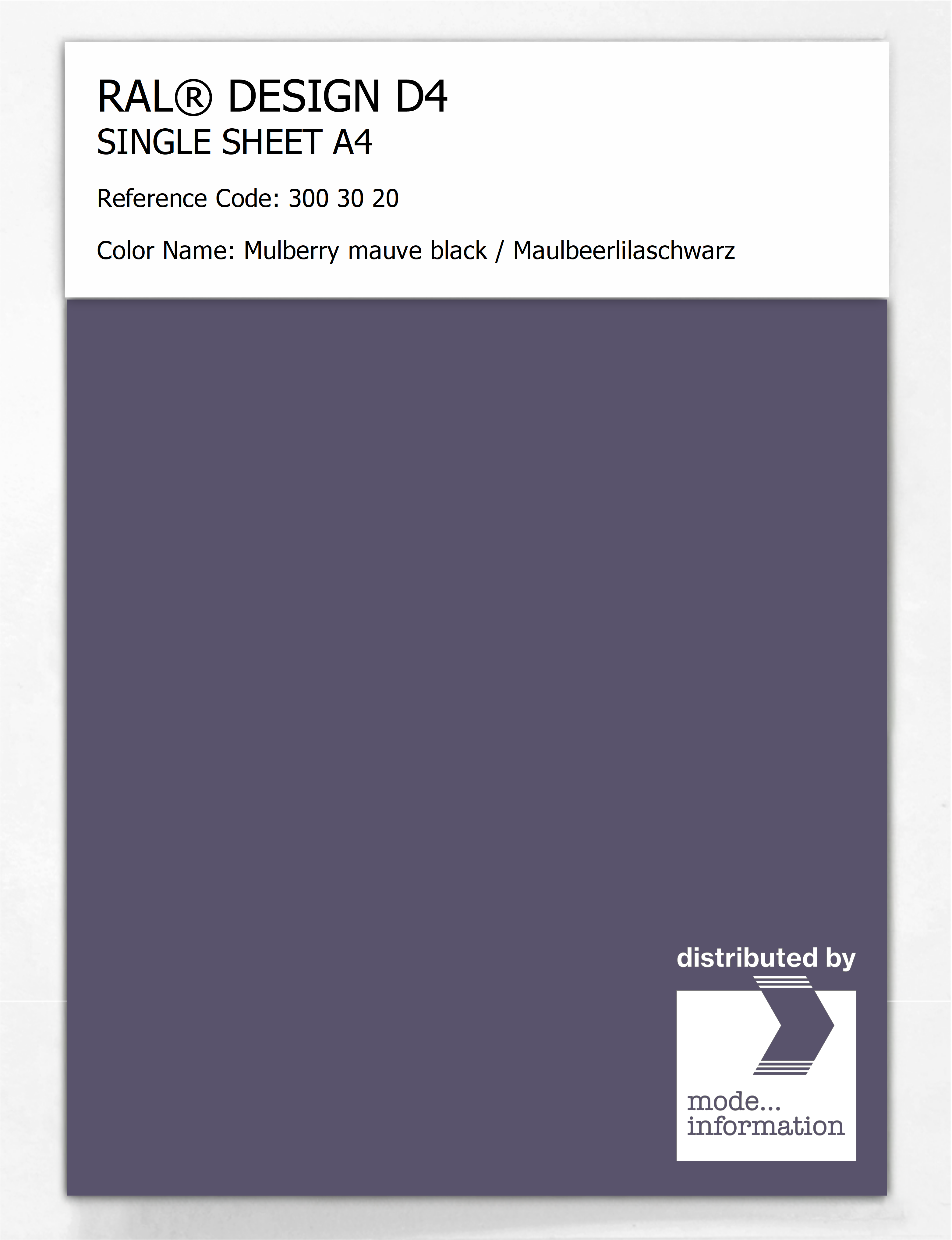 Artikelbild 1 des Artikels “RAL® DESIGN D4 SINGLE SHEET A4 300 30 20 Mulberry mauve black / Maulbeerlilaschwarz “