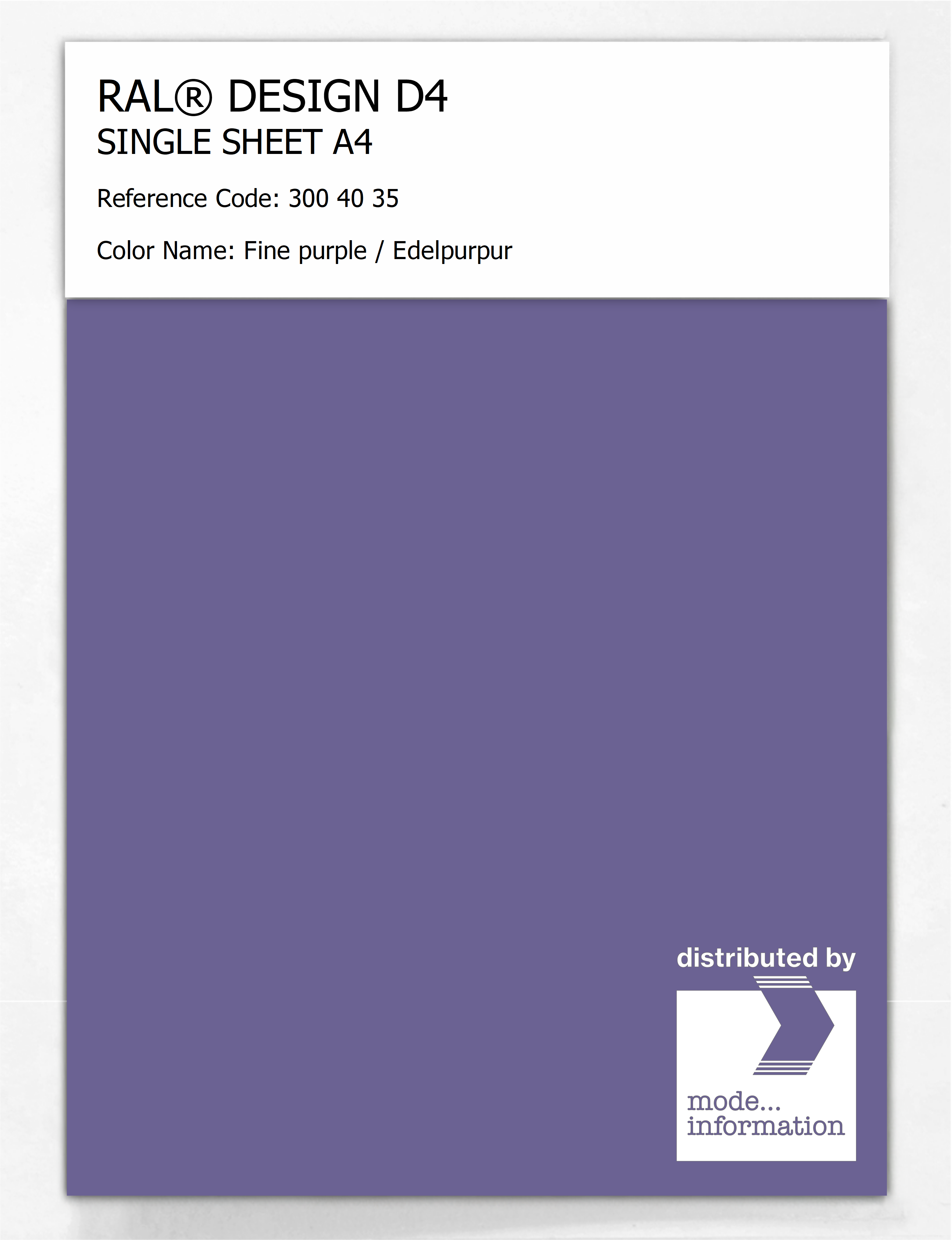 Product image 1 of the product “RAL® DESIGN D4 SINGLE SHEET A4 300 40 35 Fine purple / Edelpurpur ”