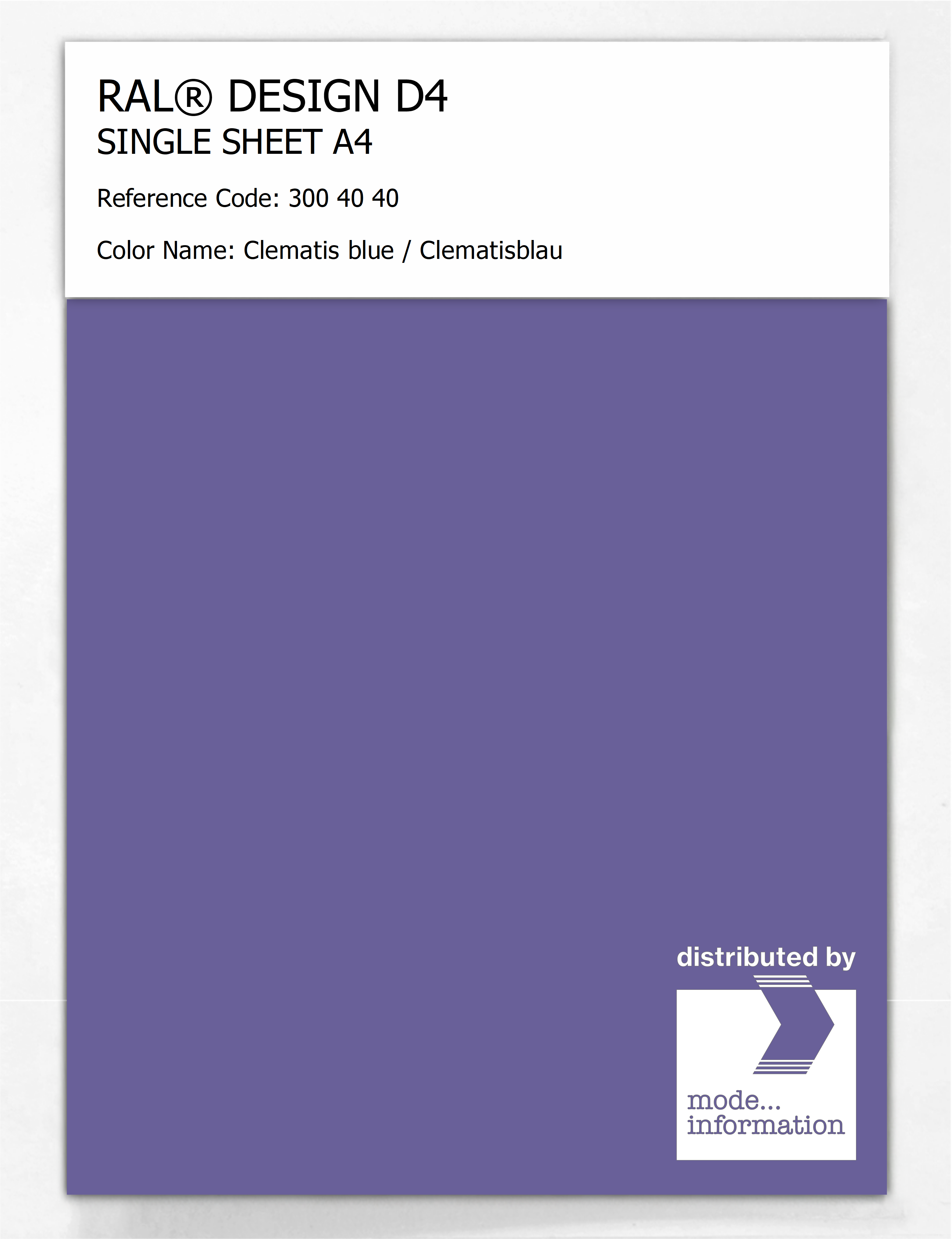 Product image 1 of the product “RAL® DESIGN D4 SINGLE SHEET A4 300 40 40 Clematis blue / Clematisblau ”
