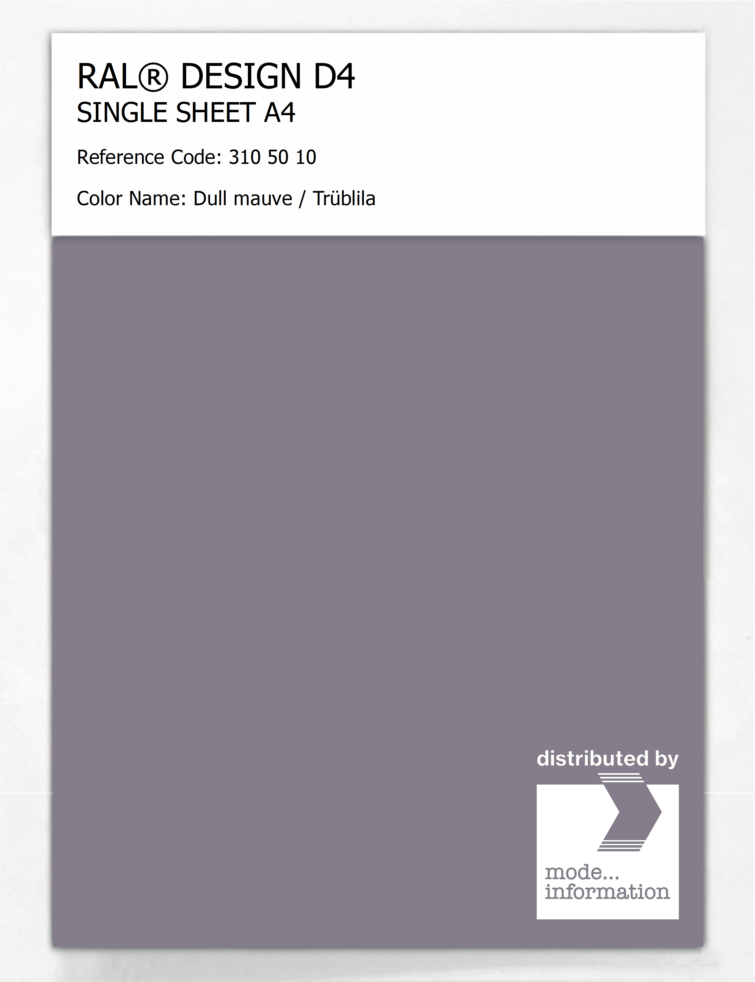 Product image 1 of the product “RAL® DESIGN D4 SINGLE SHEET A4 310 50 10 Dull mauve / Trüblila ”