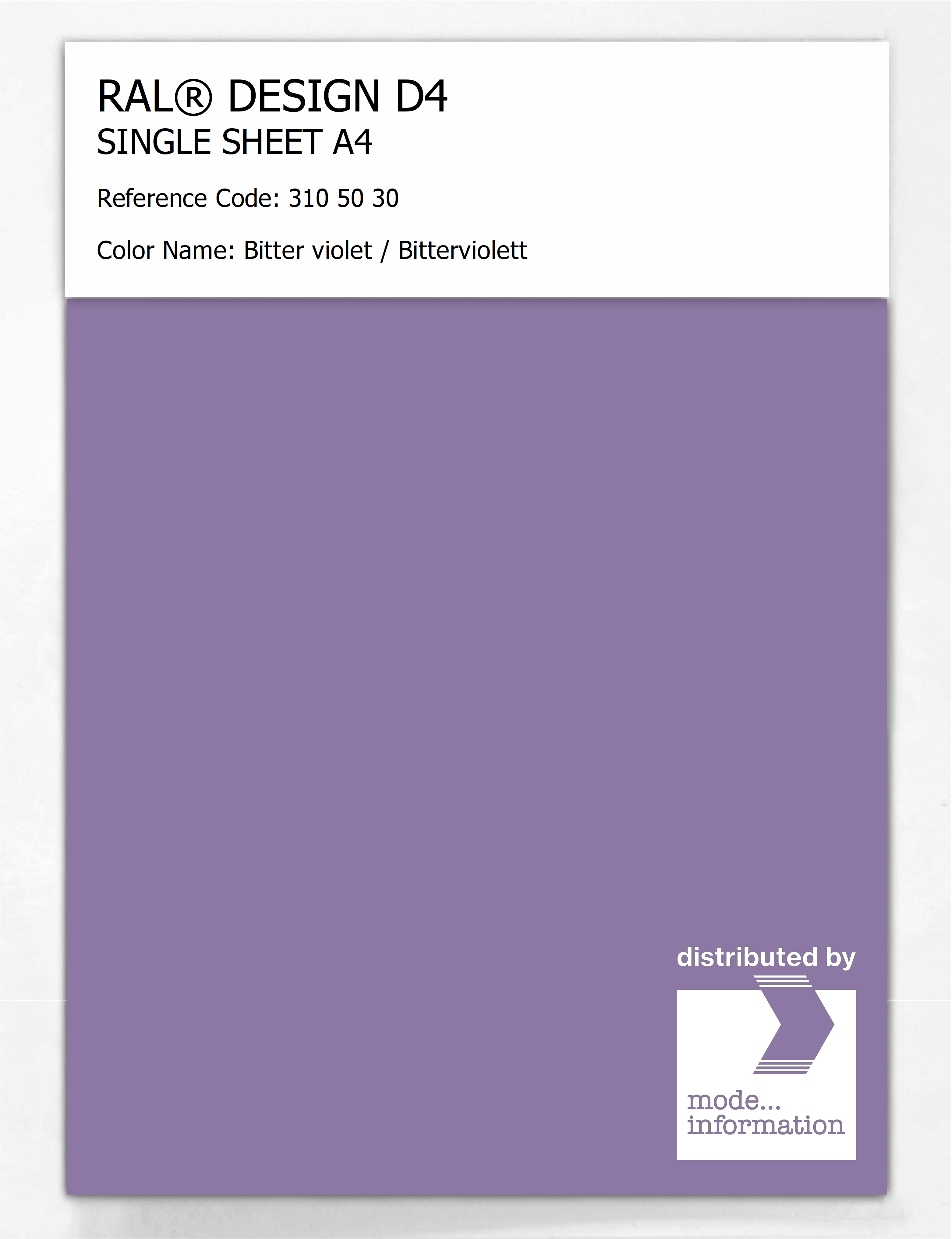 Product image 1 of the product “RAL® DESIGN D4 SINGLE SHEET A4 310 50 30 Bitter violet / Bitterviolett ”