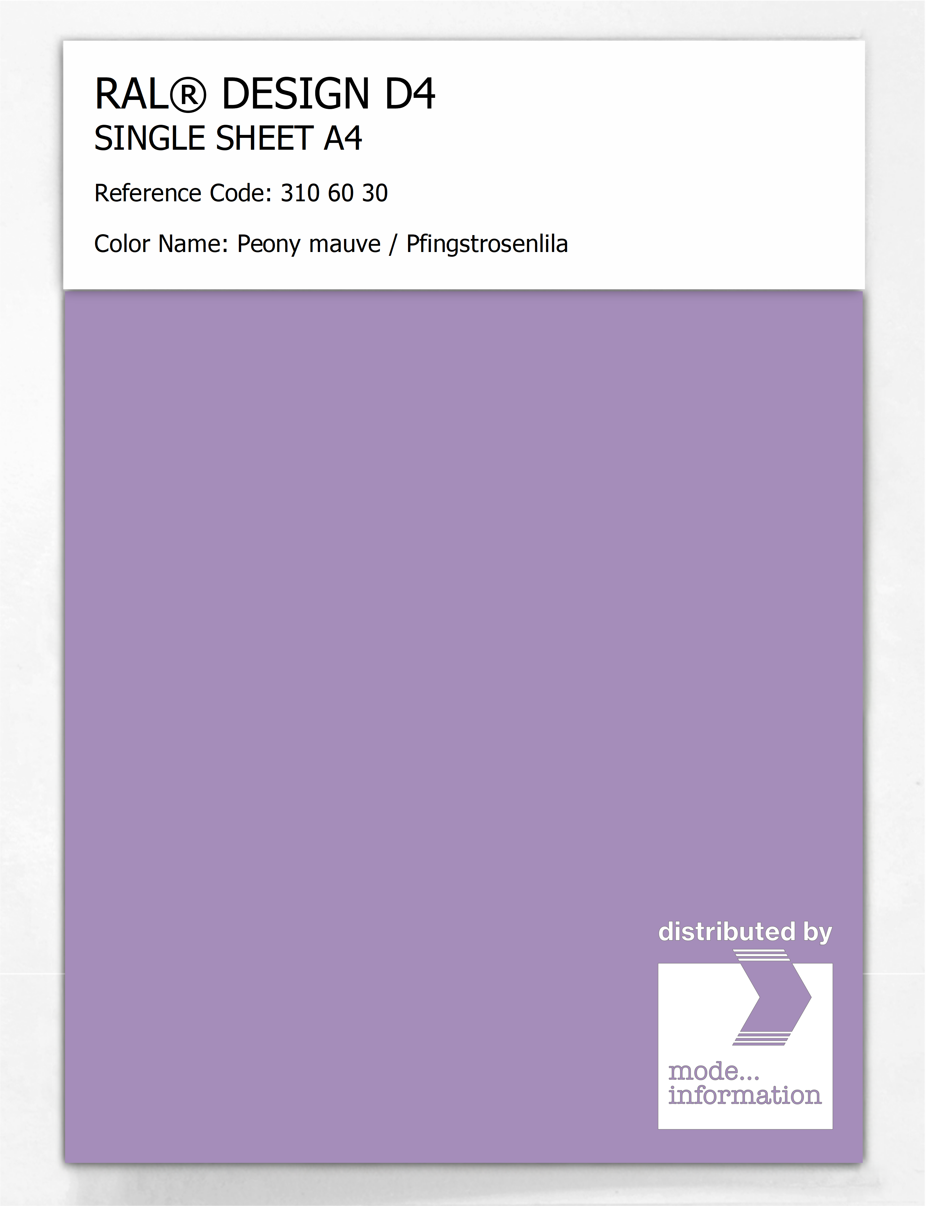 Product image 1 of the product “RAL® DESIGN D4 SINGLE SHEET A4 310 60 30 Peony mauve / Pfingstrosenlila ”