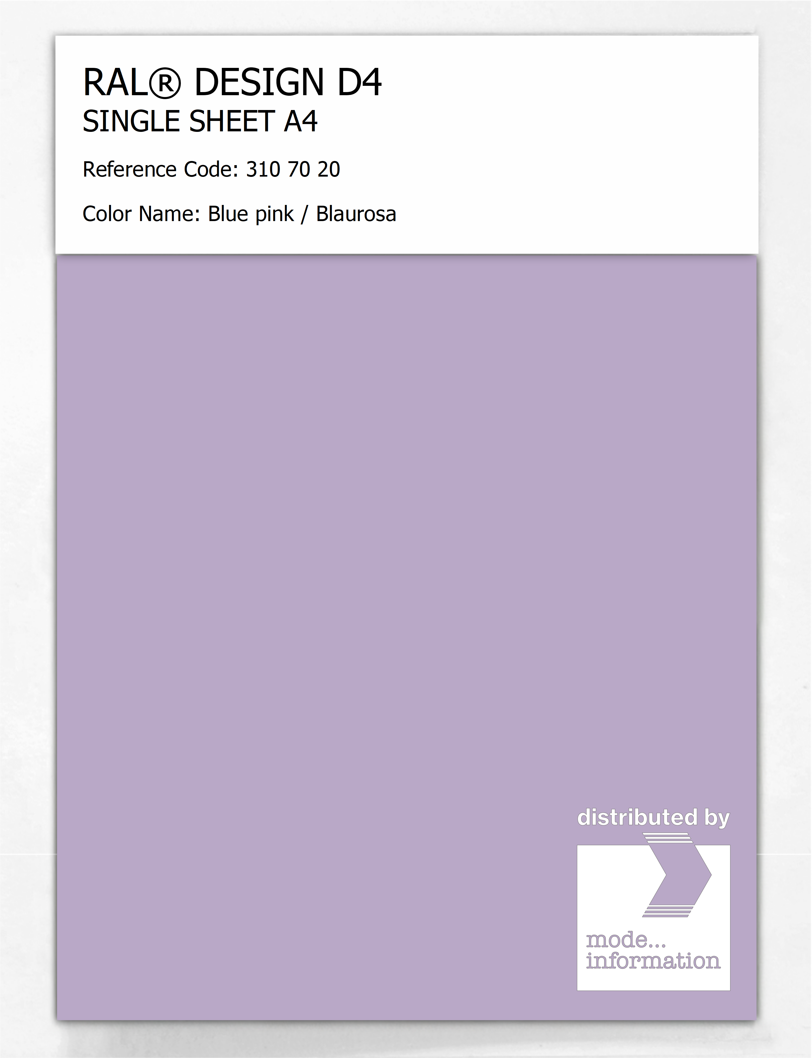 Product image 1 of the product “RAL® DESIGN D4 SINGLE SHEET A4 310 70 20 Blue pink / Blaurosa ”