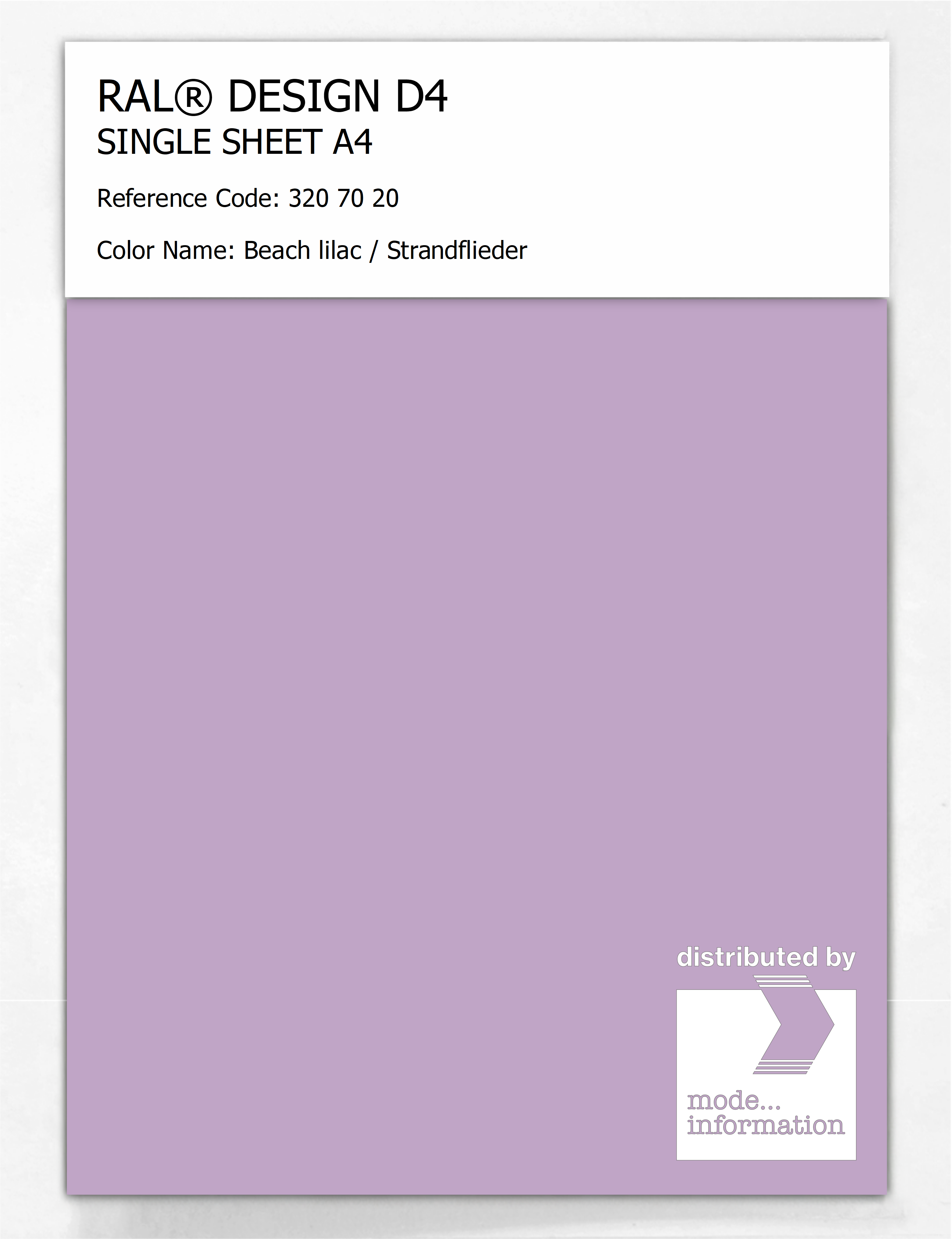 Product image 1 of the product “RAL® DESIGN D4 SINGLE SHEET A4 320 70 20 Beach lilac / Strandflieder ”