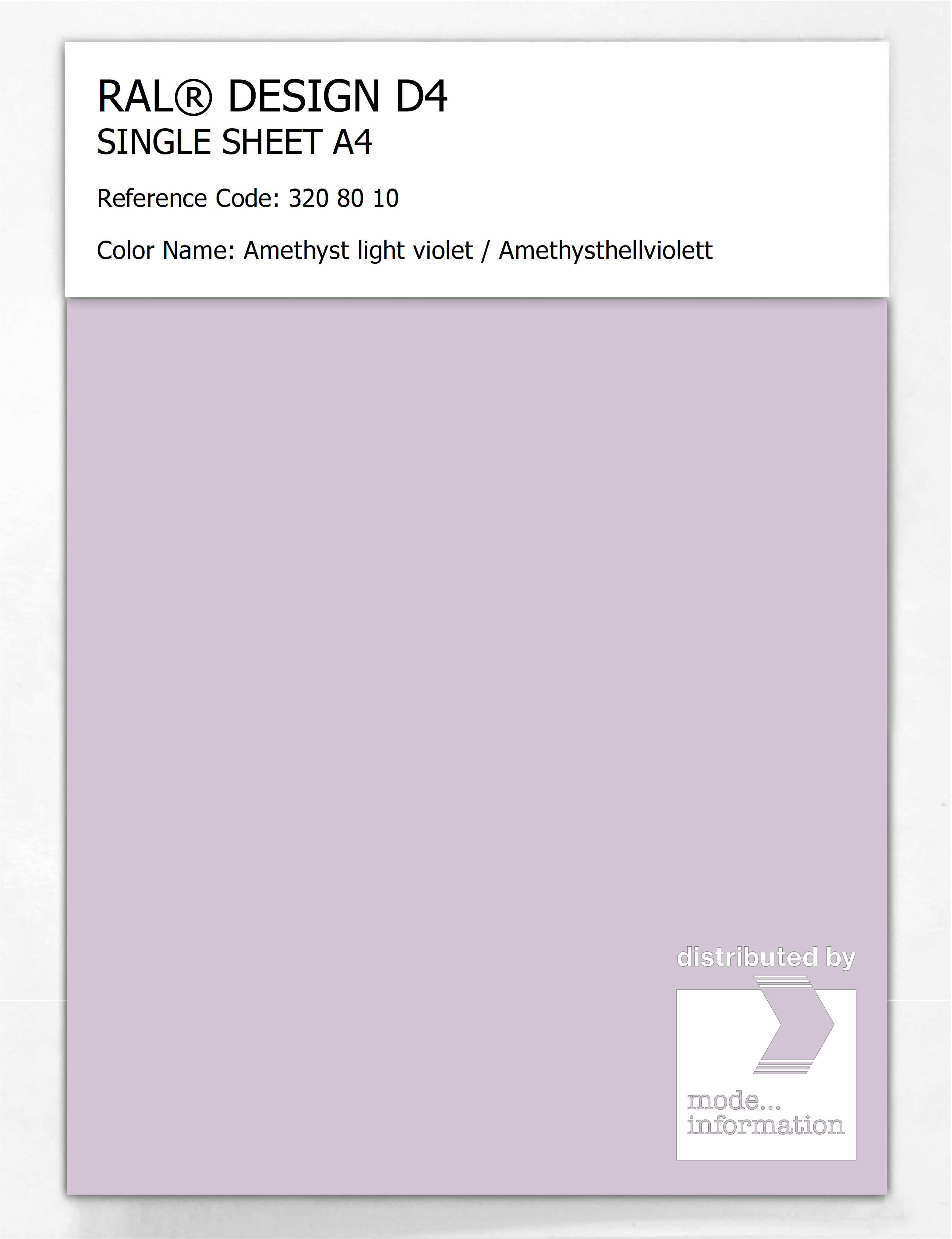 Artikelbild 1 des Artikels “RAL® DESIGN D4 SINGLE SHEET A4 320 80 10 Amethyst light violet / Amethysthellviolett “