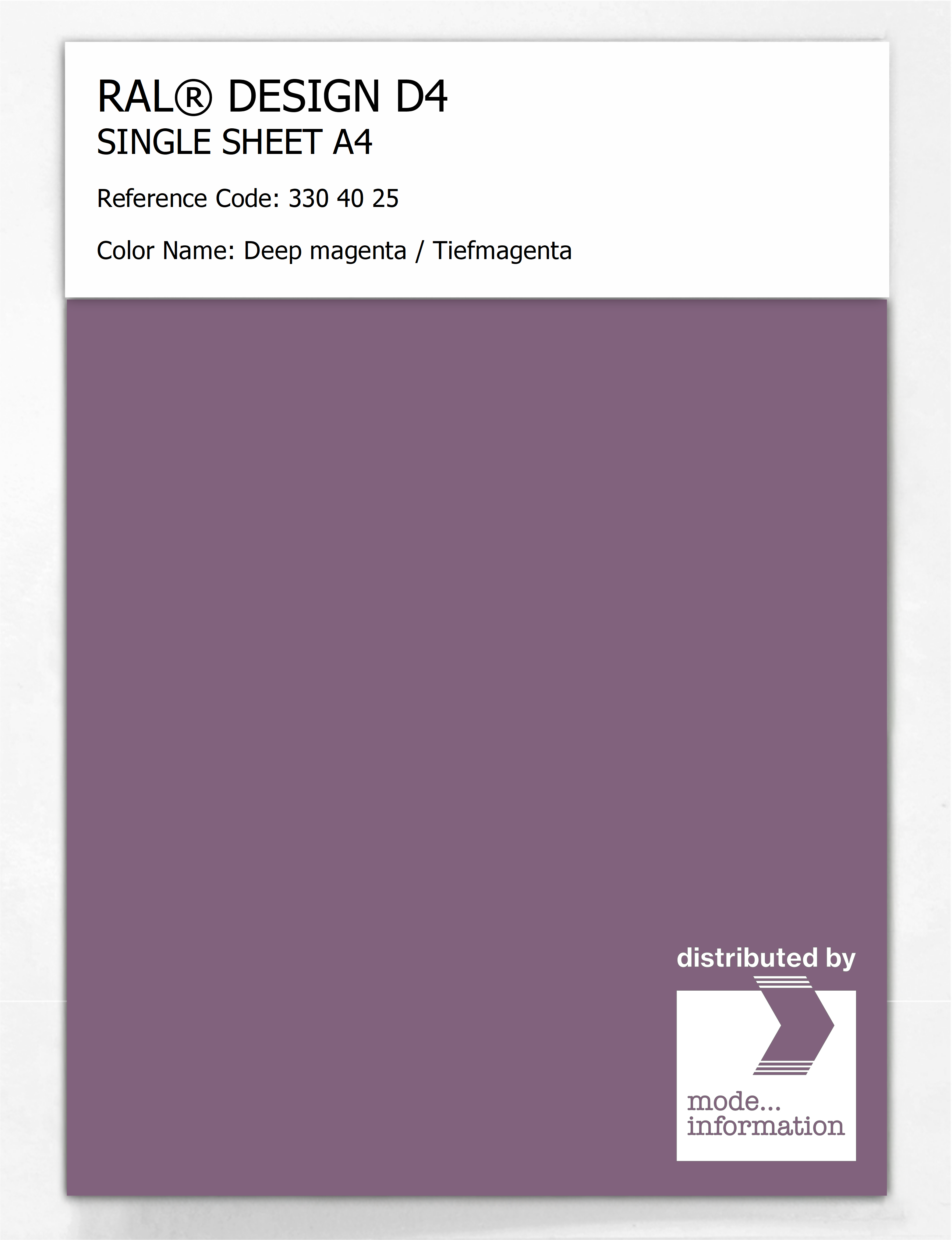 Product image 1 of the product “RAL® DESIGN D4 SINGLE SHEET A4 330 40 25 Deep magenta / Tiefmagenta ”