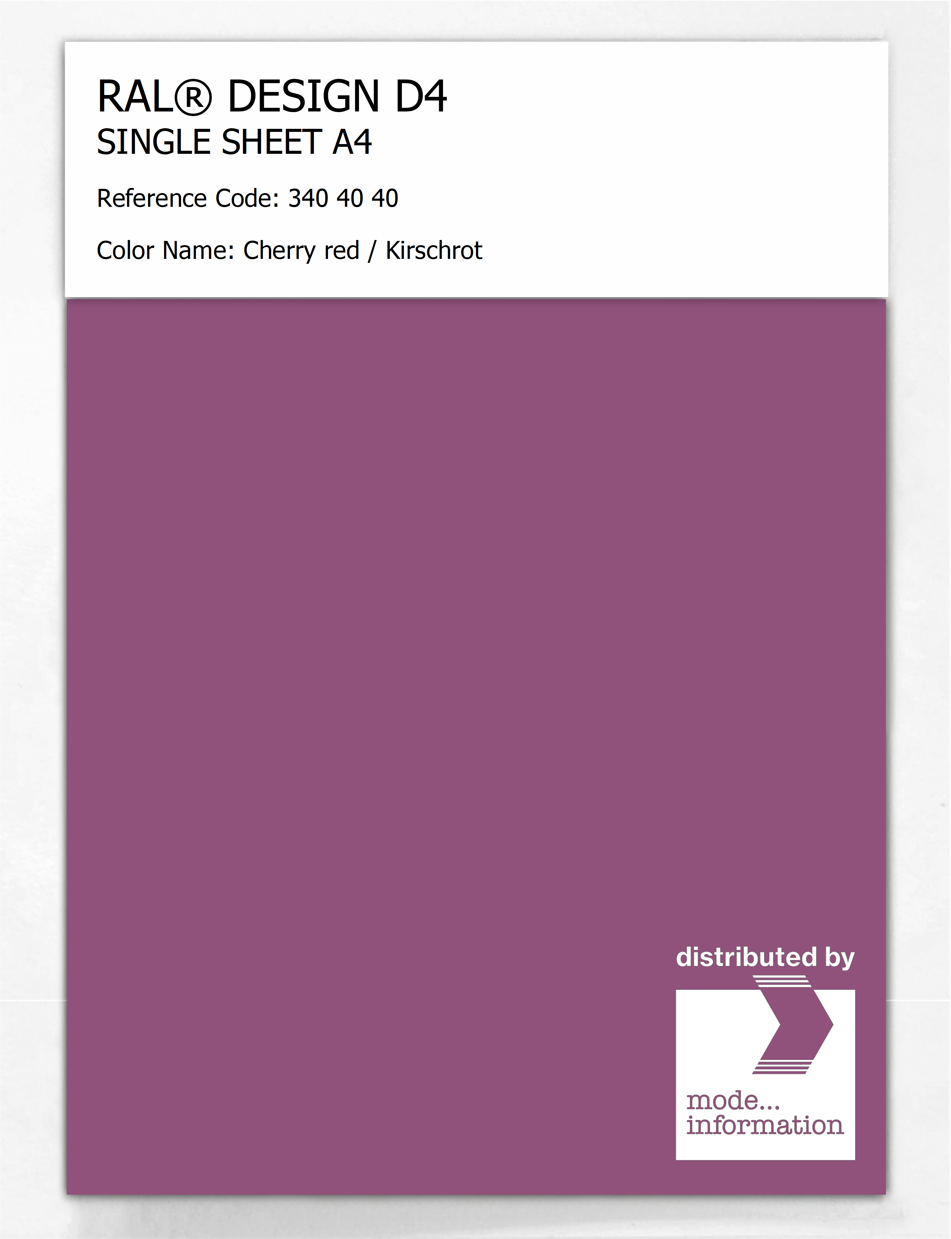 Artikelbild 1 des Artikels “RAL® DESIGN D4 SINGLE SHEET A4 340 40 40 Cherry red / Kirschrot “