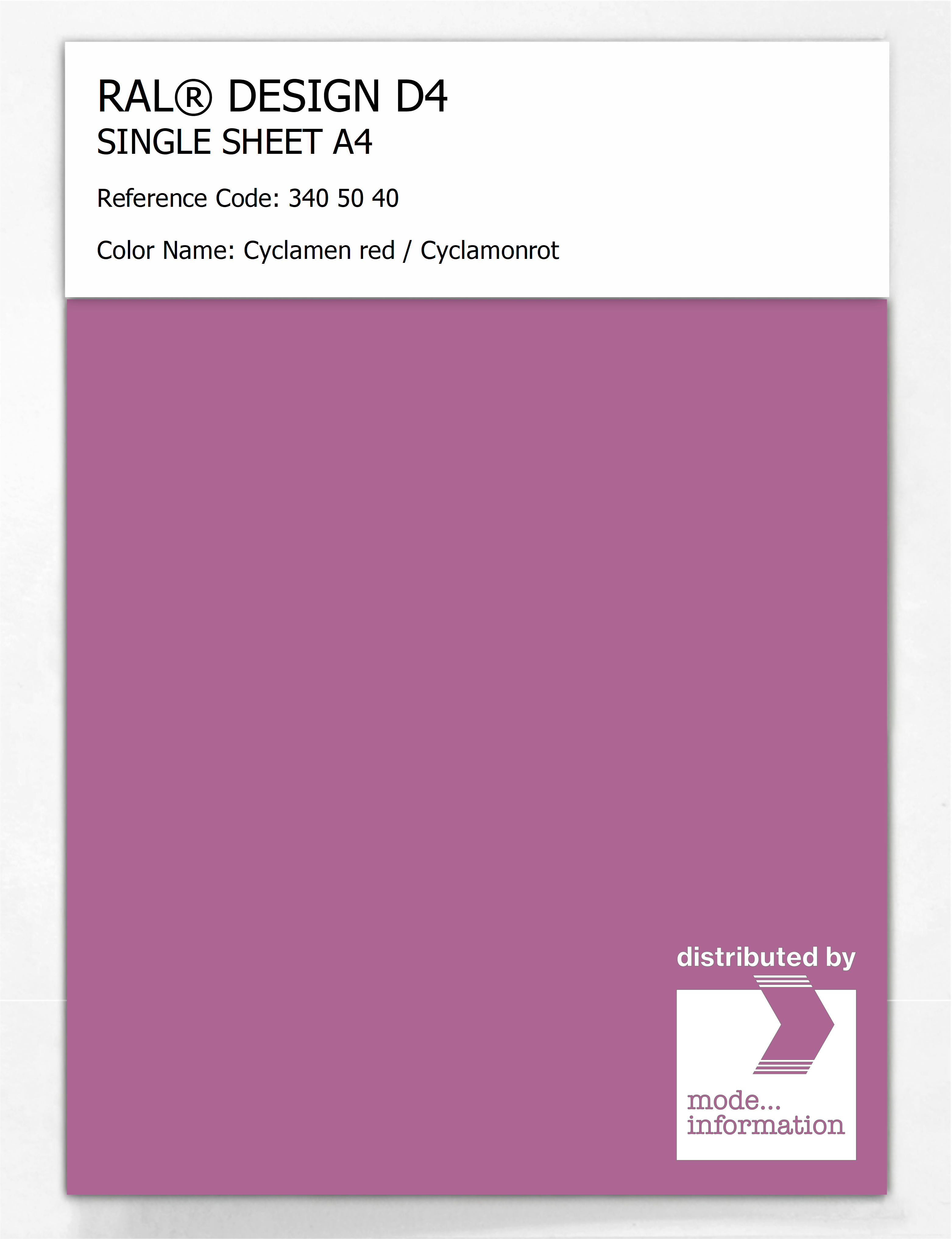 Product image 1 of the product “RAL® DESIGN D4 SINGLE SHEET A4 340 50 40 Cyclamen red / Cyclamonrot ”