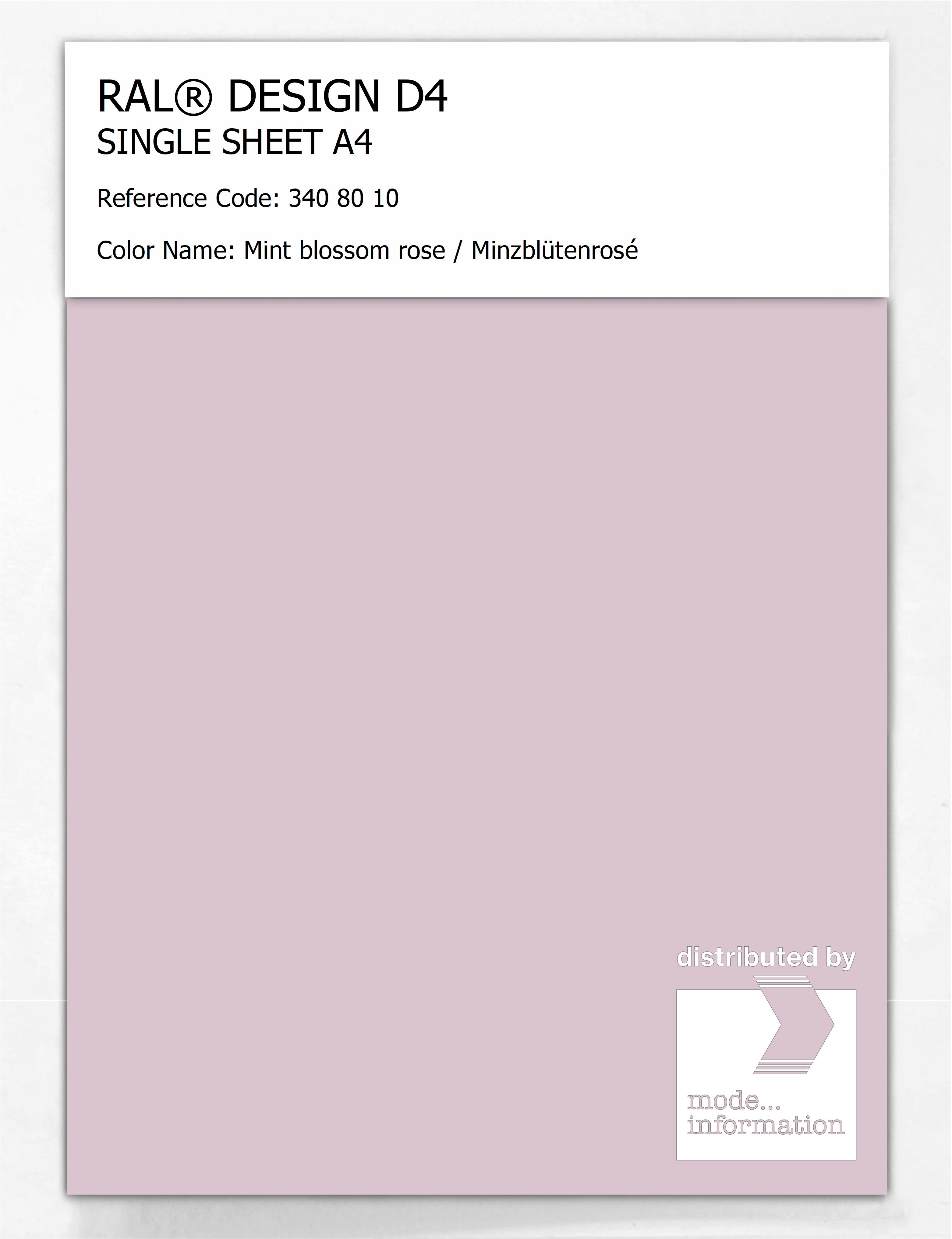 Product image 1 of the product “RAL® DESIGN D4 SINGLE SHEET A4 340 80 10 Mint blossom rose / Minzblütenrosé ”