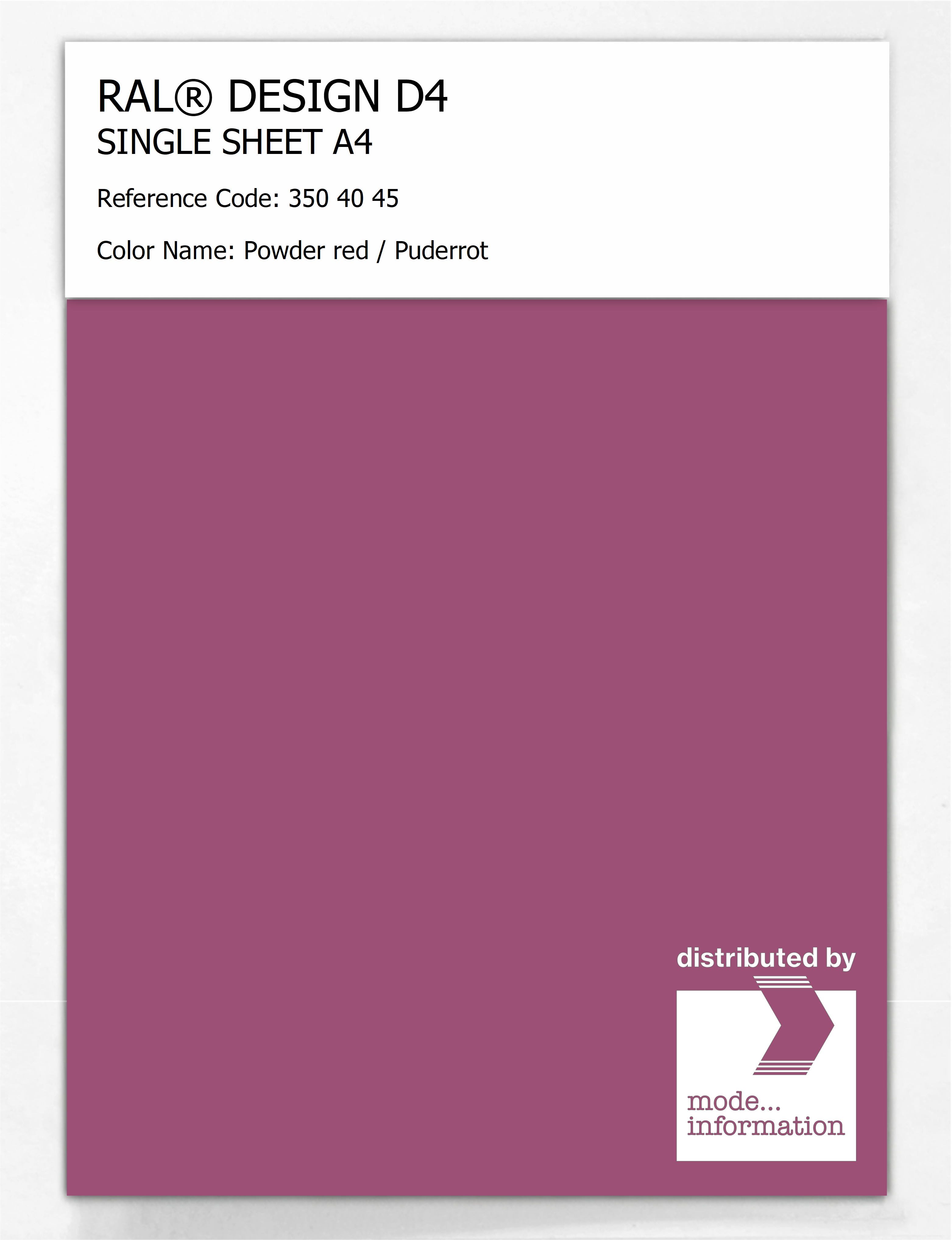 Product image 1 of the product “RAL® DESIGN D4 SINGLE SHEET A4 350 40 45 Powder red / Puderrot ”