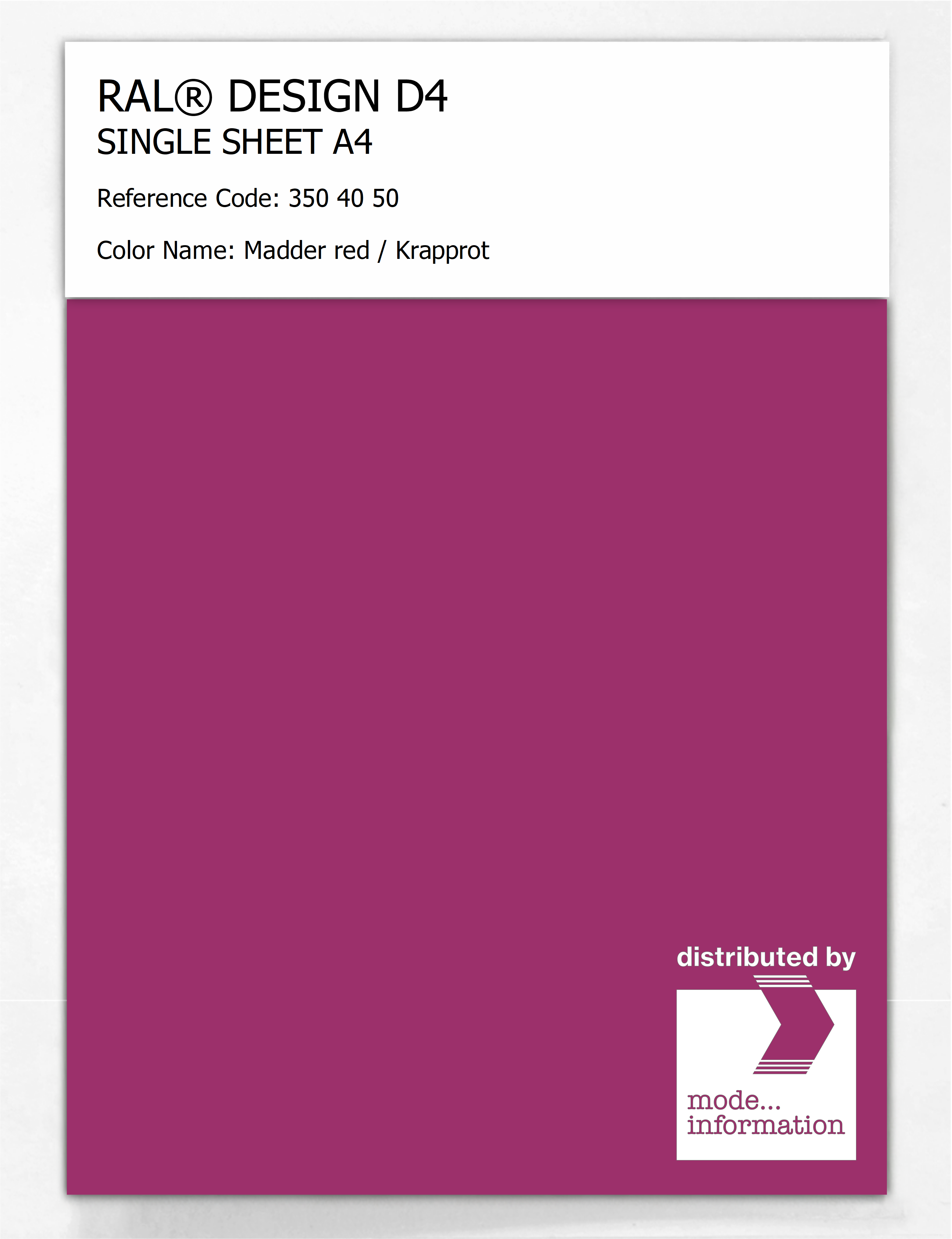 Product image 1 of the product “RAL® DESIGN D4 SINGLE SHEET A4 350 40 50 Madder red / Krapprot ”