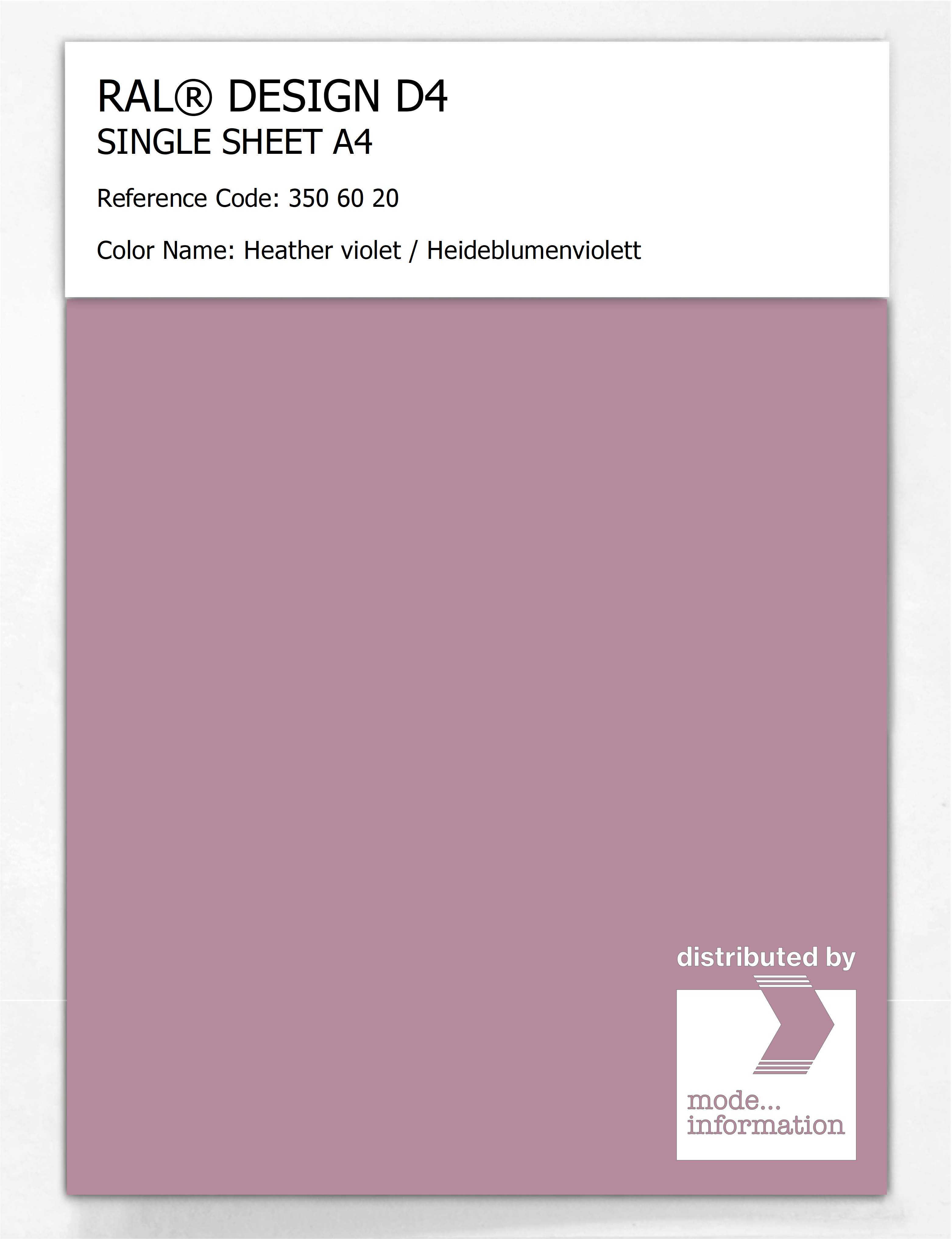 Product image 1 of the product “RAL® DESIGN D4 SINGLE SHEET A4 350 60 20 Heather violet / Heideblumenviolett ”