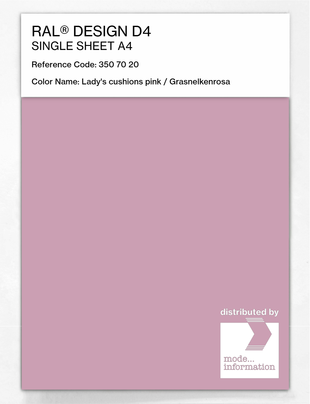Product image 1 of the product “RAL® DESIGN D4 SINGLE SHEET A4 350 70 20 Lady's cushions pink / Grasnelkenrosa ”