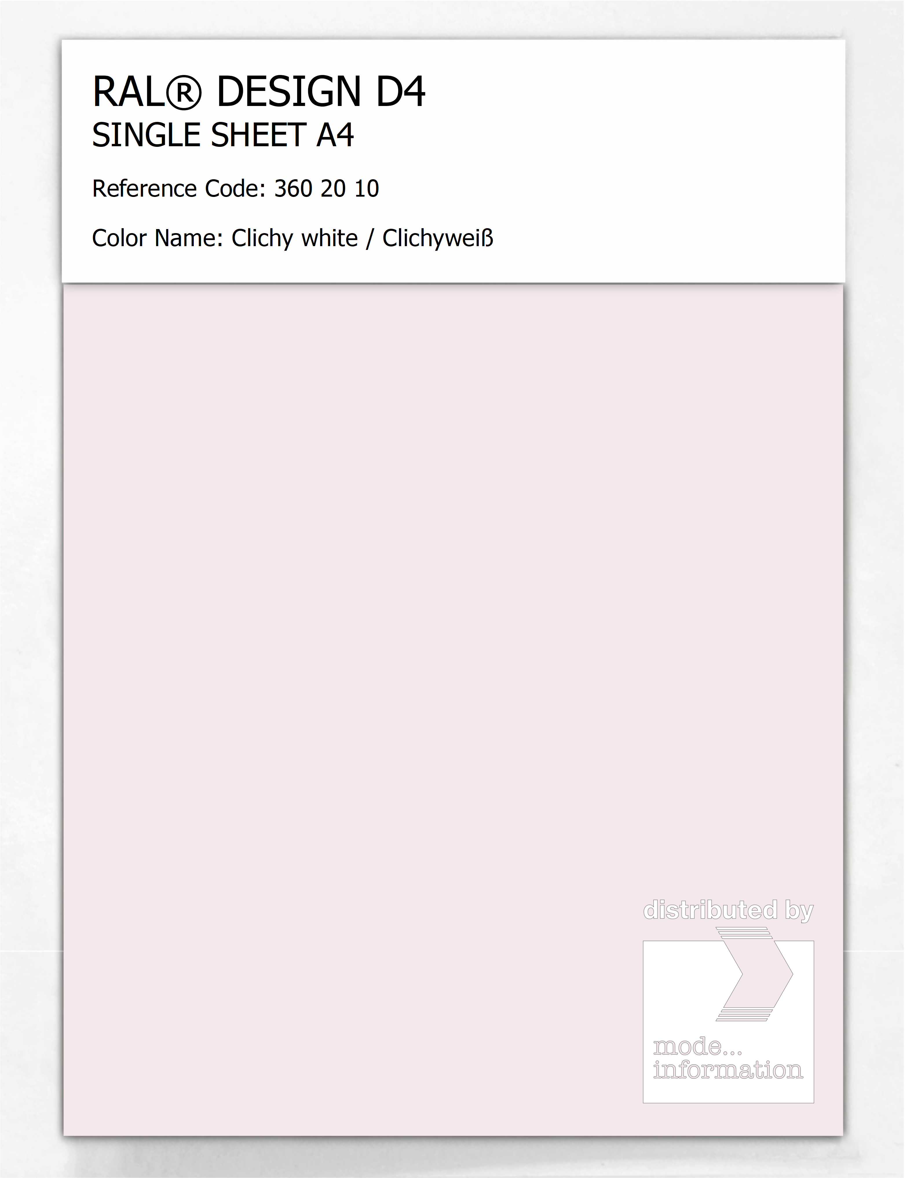 Product image 1 of the product “RAL® DESIGN D4 SINGLE SHEET A4 360 20 10 Clichy white / Clichyweiß ”