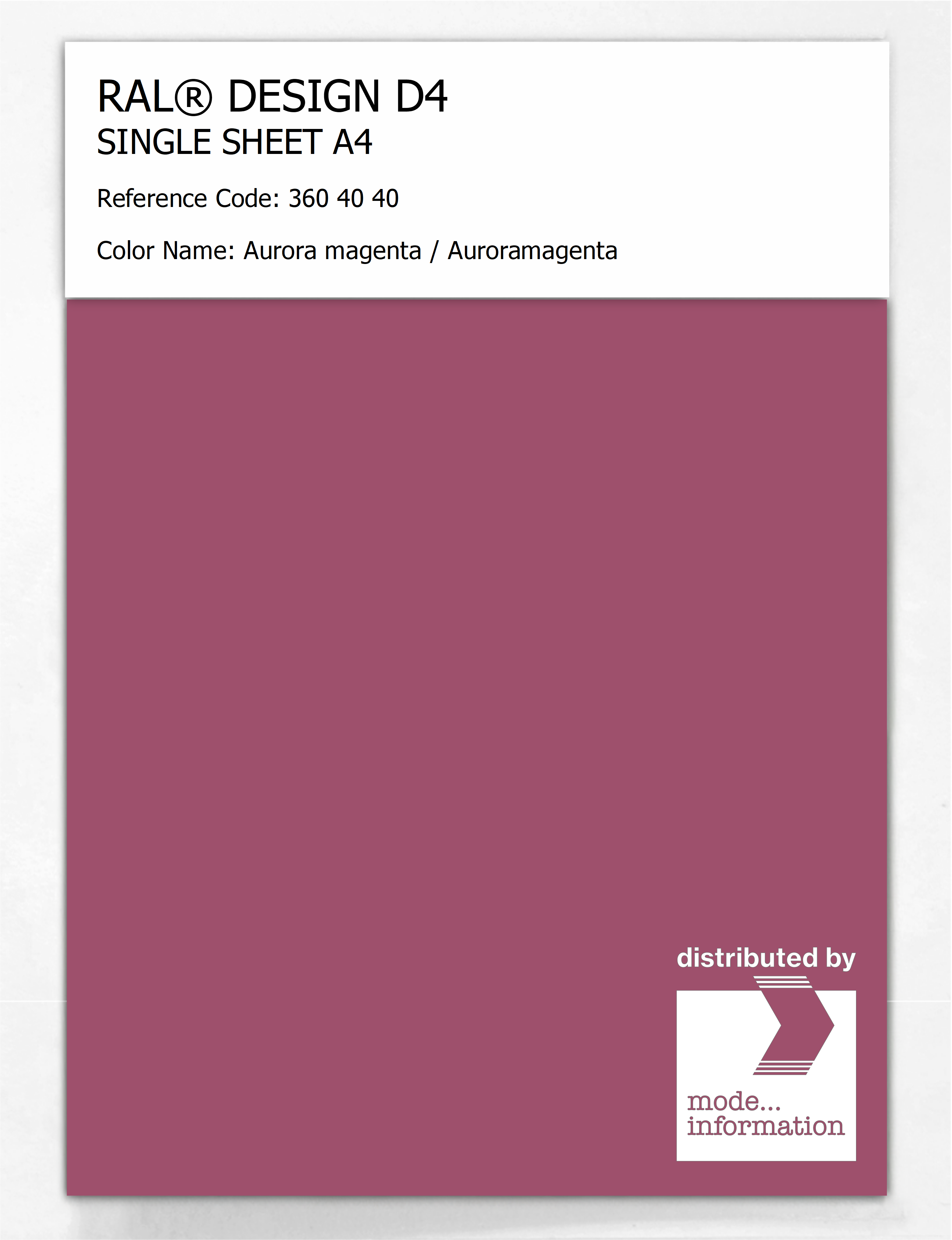 Product image 1 of the product “RAL® DESIGN D4 SINGLE SHEET A4 360 40 40 Aurora magenta / Auroramagenta ”