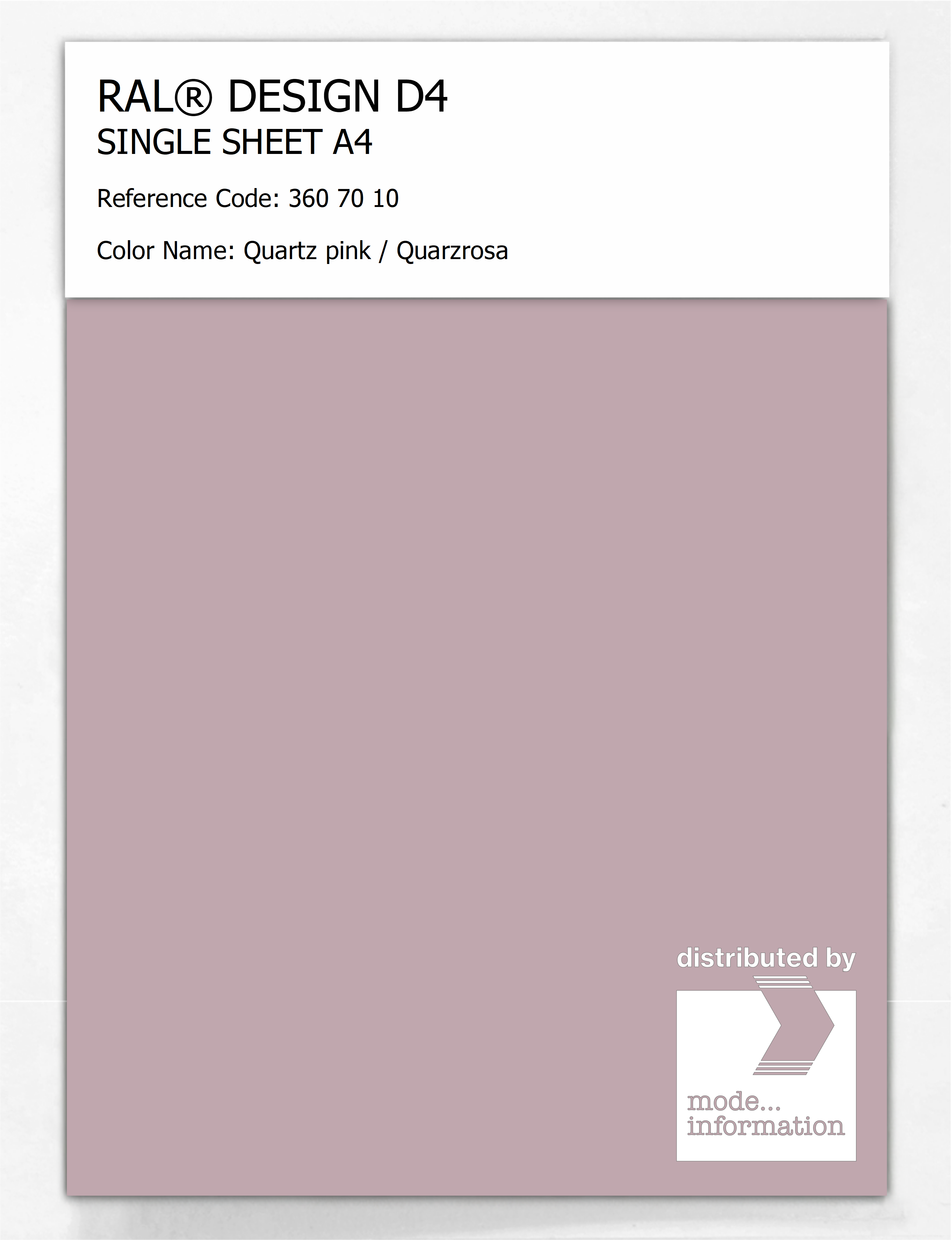 Artikelbild 1 des Artikels “RAL® DESIGN D4 SINGLE SHEET A4 360 70 10 Quartz pink / Quarzrosa “