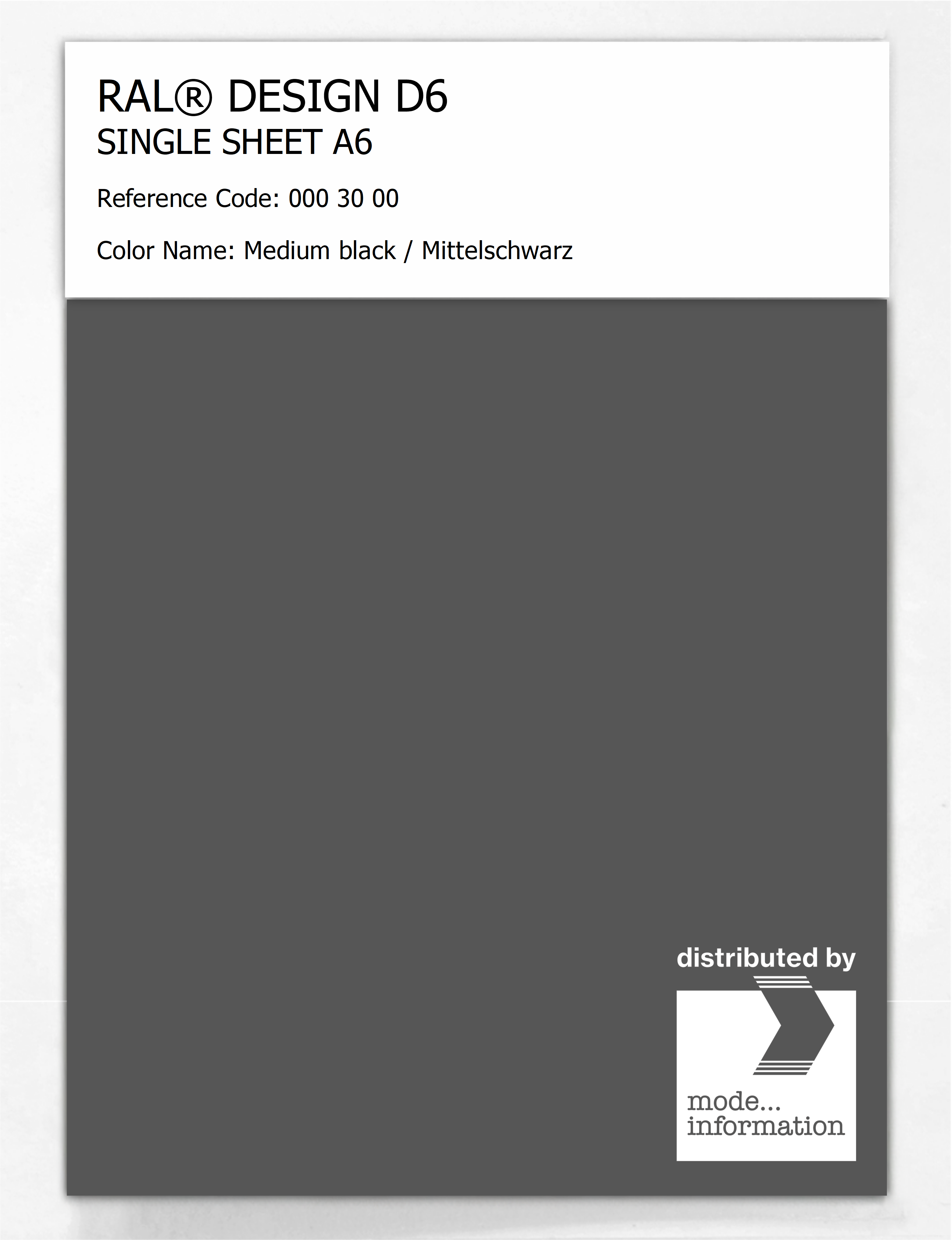 Product image 1 of the product “RAL® DESIGN D6 SINGLE SHEET A6 000 30 00 Medium black / Mittelschwarz ”