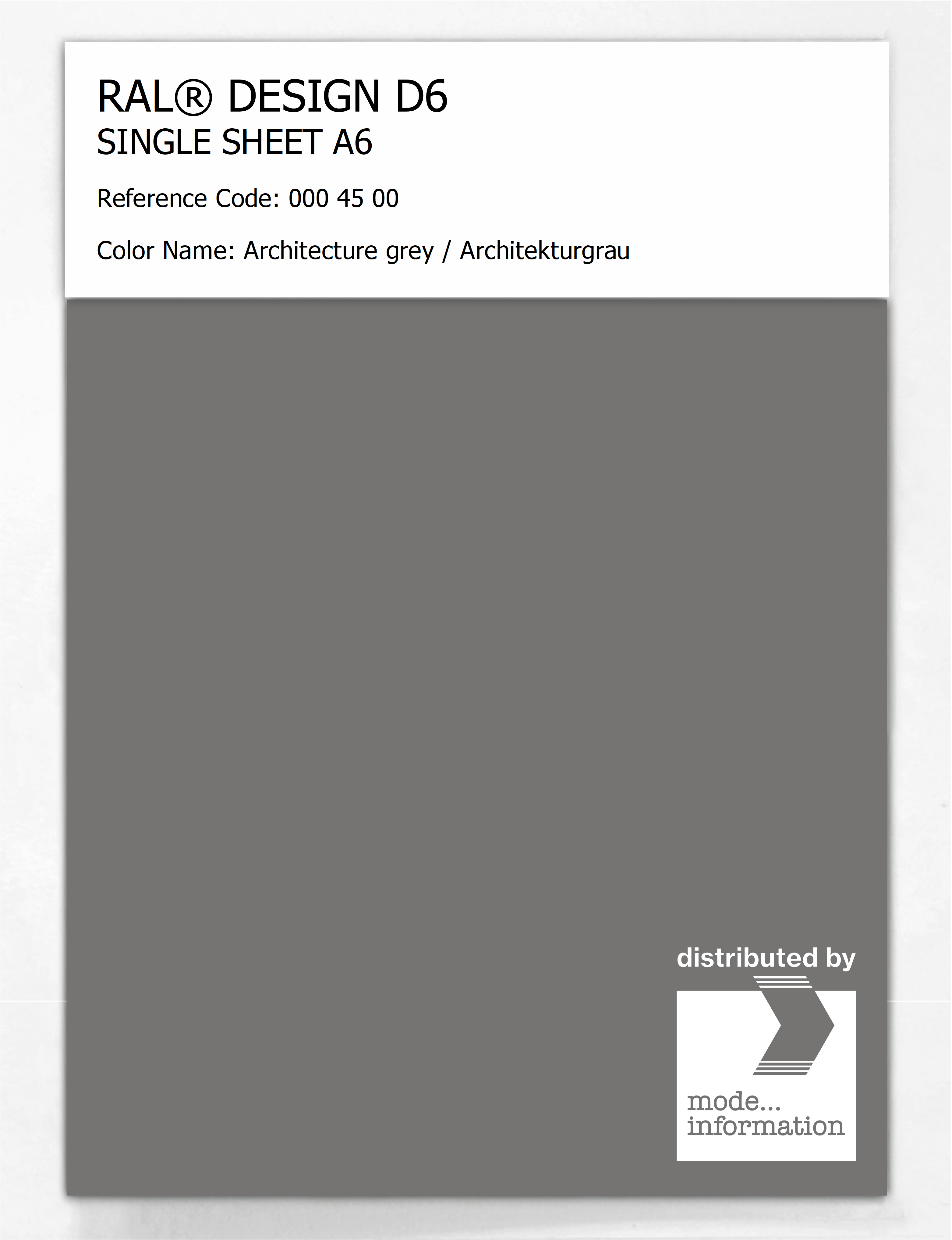 Artikelbild 1 des Artikels “RAL® DESIGN D6 SINGLE SHEET A6 000 45 00 Architecture grey / Architekturgrau “