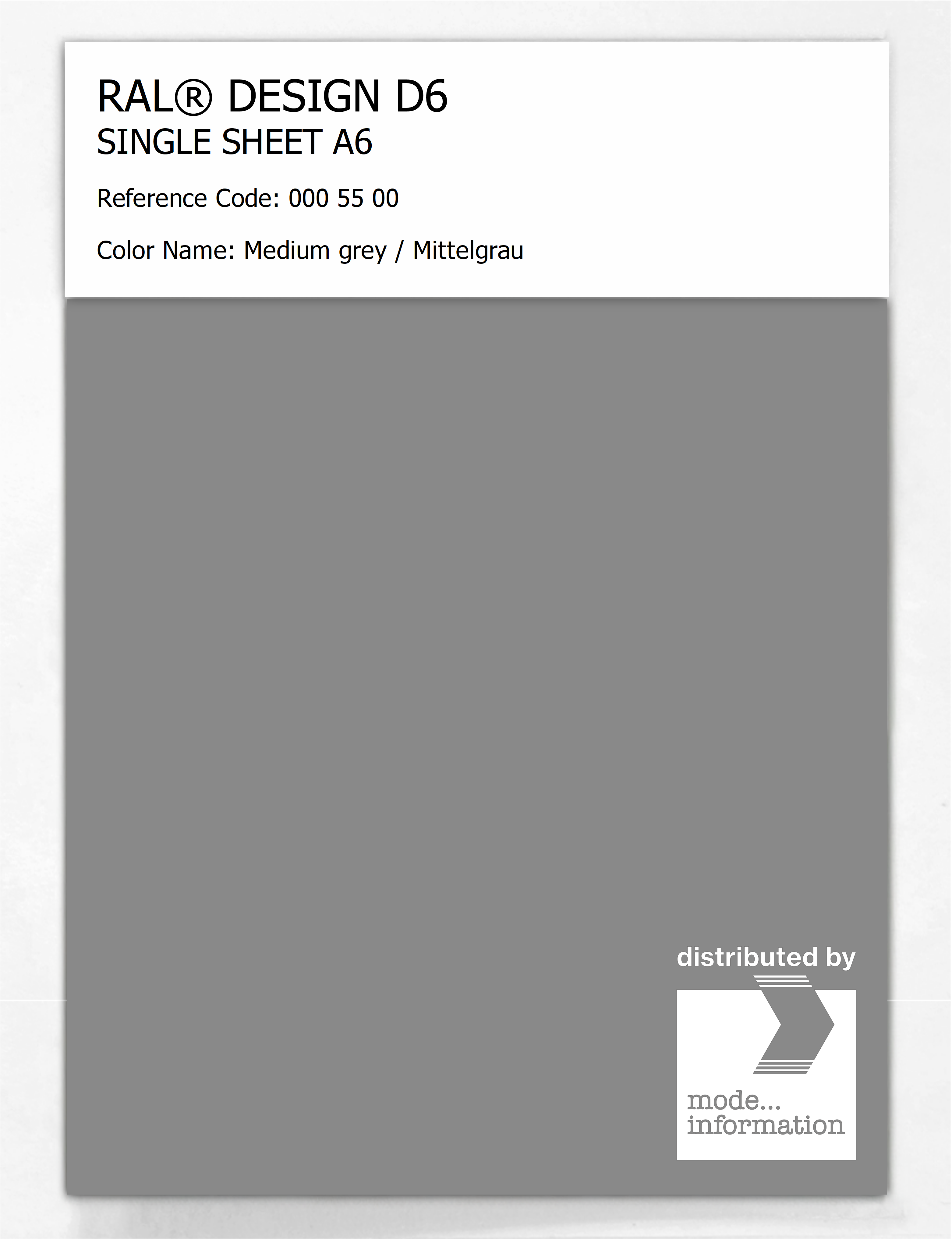 Product image 1 of the product “RAL® DESIGN D6 SINGLE SHEET A6 000 55 00 Medium grey / Mittelgrau ”