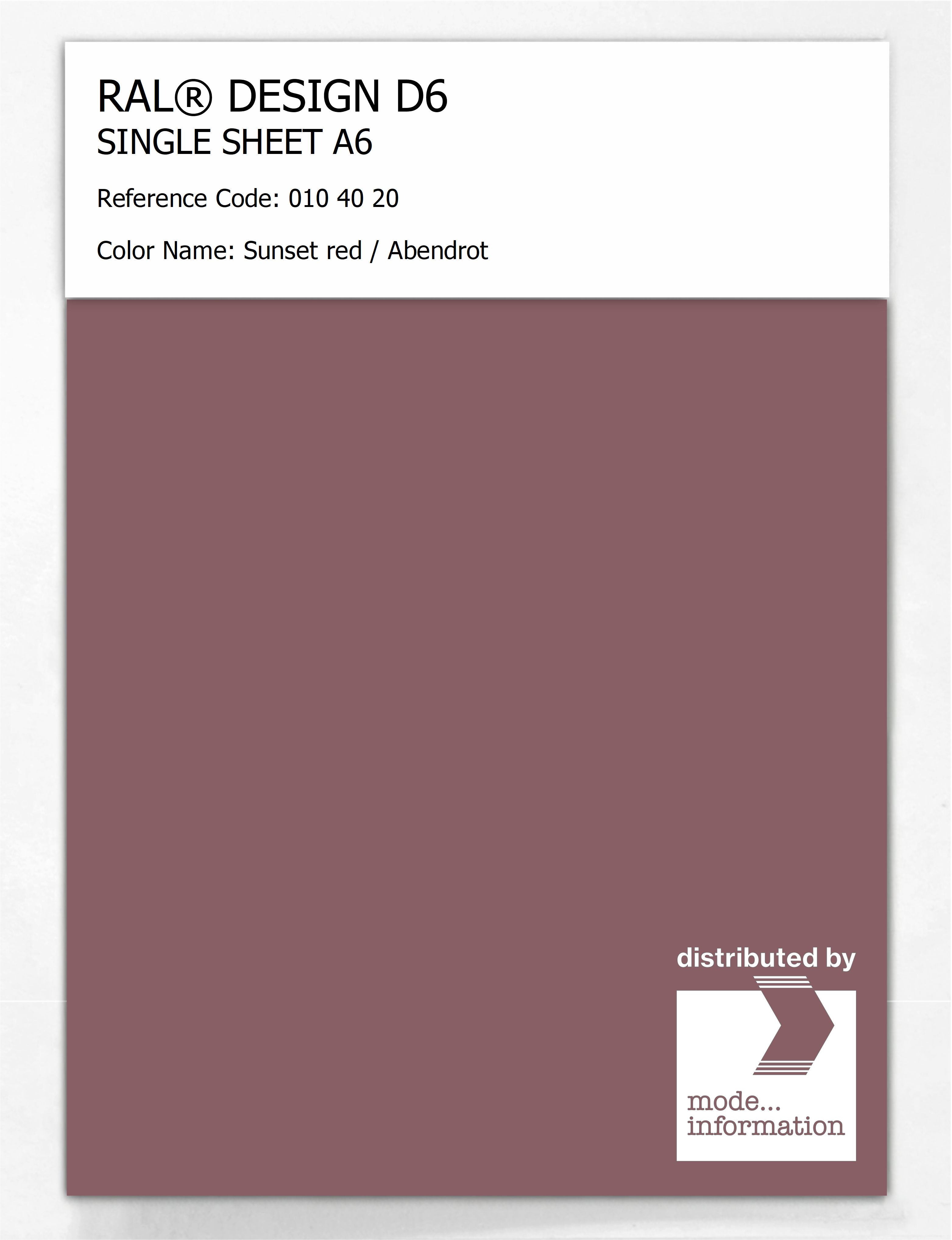 Artikelbild 1 des Artikels “RAL® DESIGN D6 SINGLE SHEET A6 010 40 20 Sunset red / Abendrot “