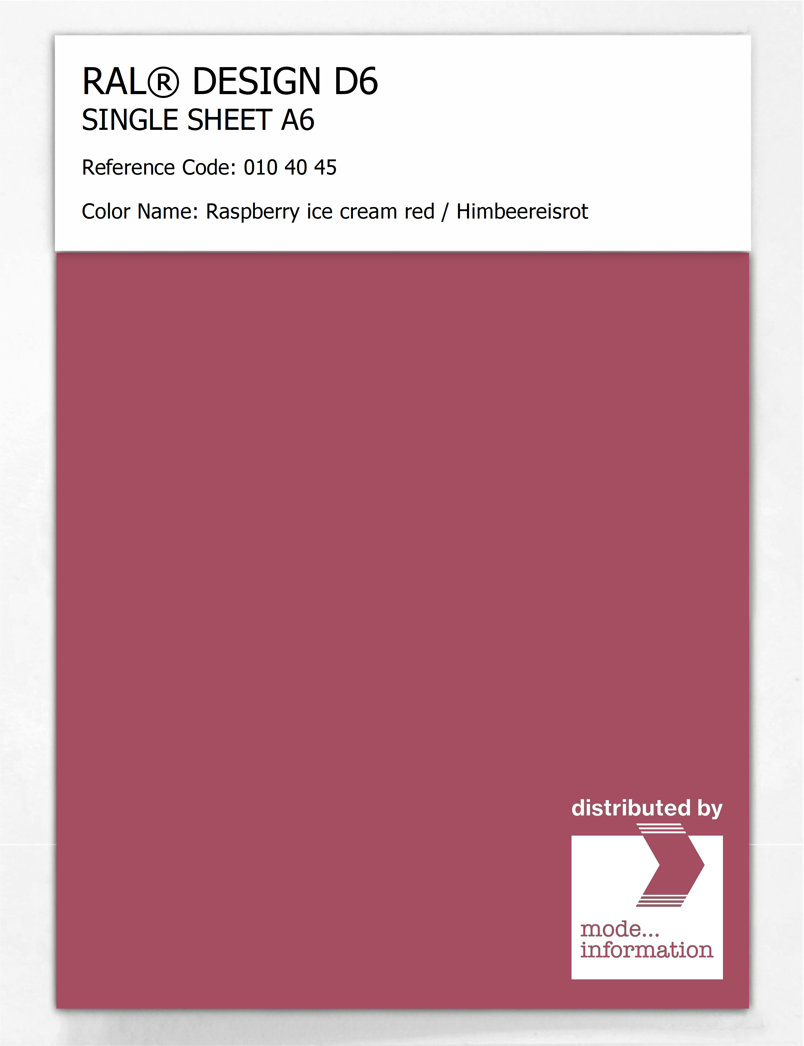 Artikelbild 1 des Artikels “RAL® DESIGN D6 SINGLE SHEET A6 010 40 45 Raspberry ice cream red / Himbeereisrot “