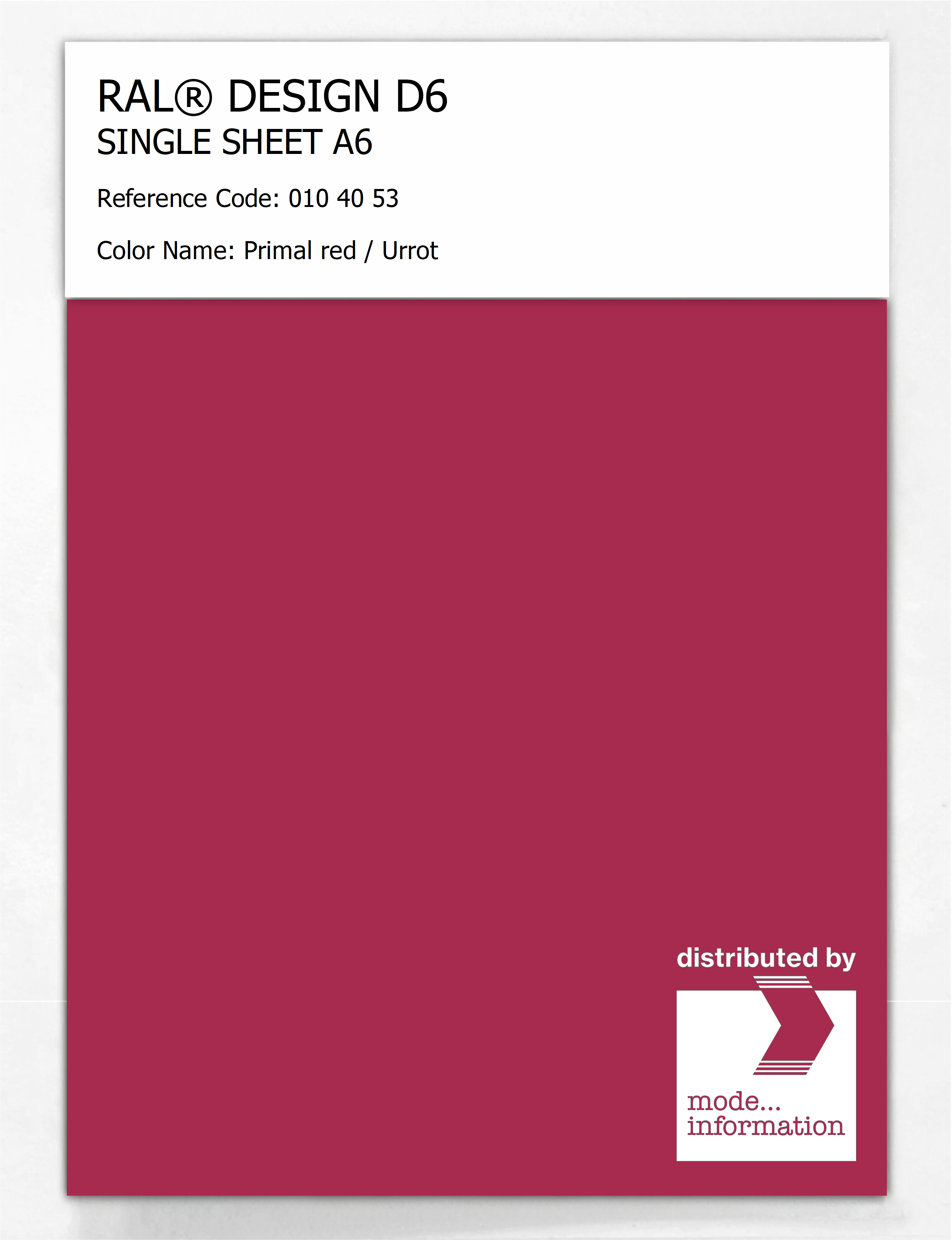 Artikelbild 1 des Artikels “RAL® DESIGN D6 SINGLE SHEET A6 010 40 53 Primal red / Urrot “