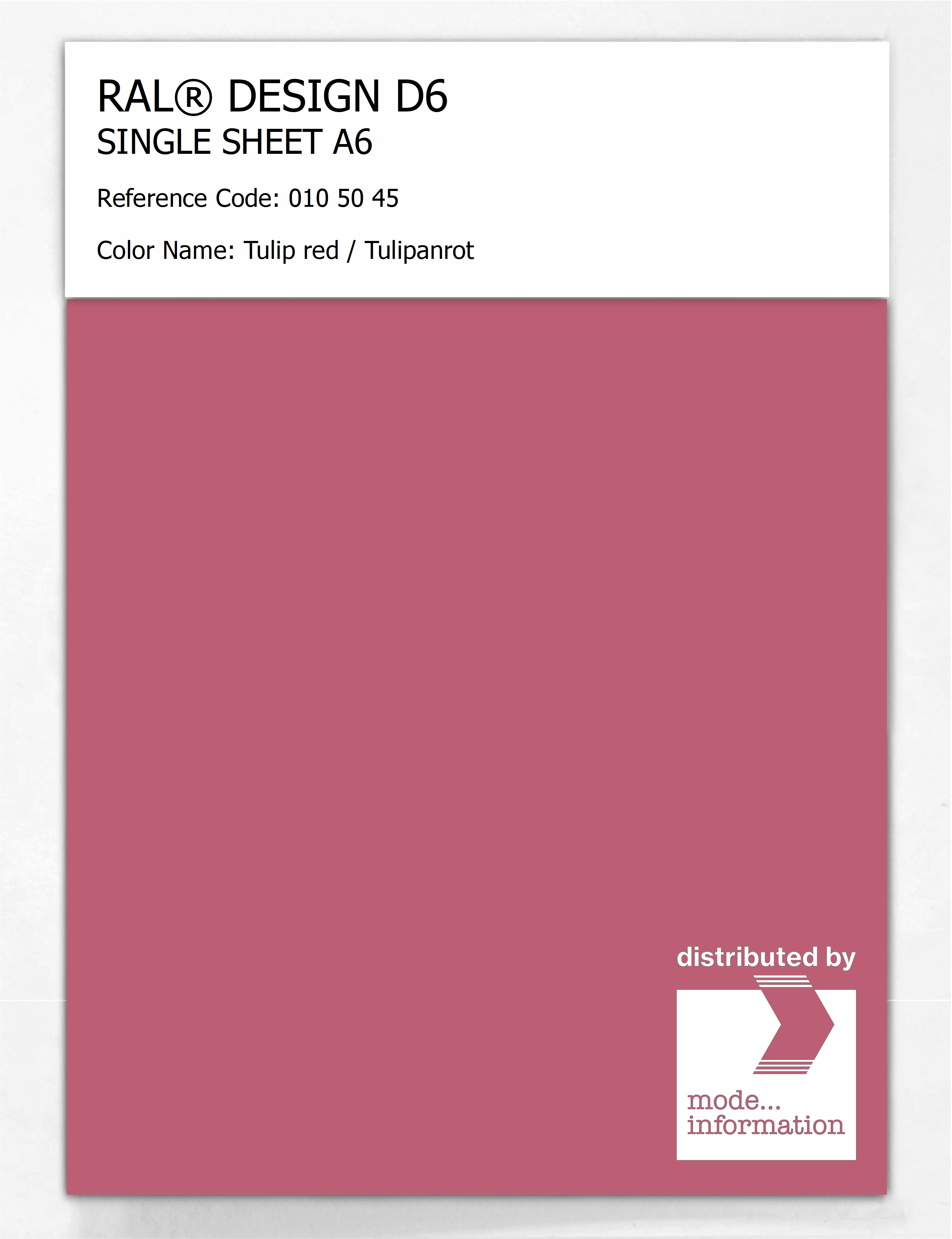 Product image 1 of the product “RAL® DESIGN D6 SINGLE SHEET A6 010 50 45 Tulip red / Tulipanrot ”