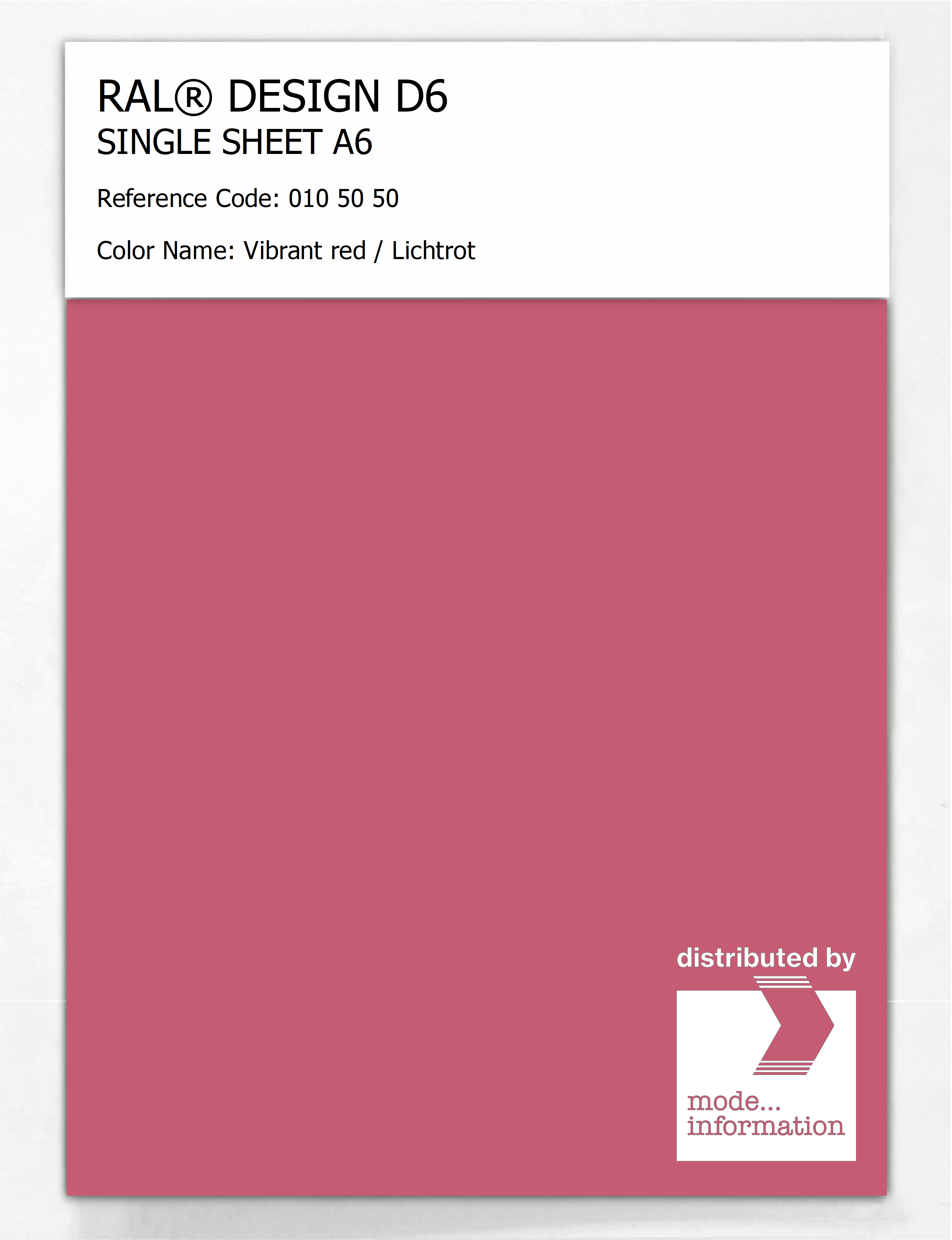 Product image 1 of the product “RAL® DESIGN D6 SINGLE SHEET A6 010 50 50 Vibrant red / Lichtrot ”