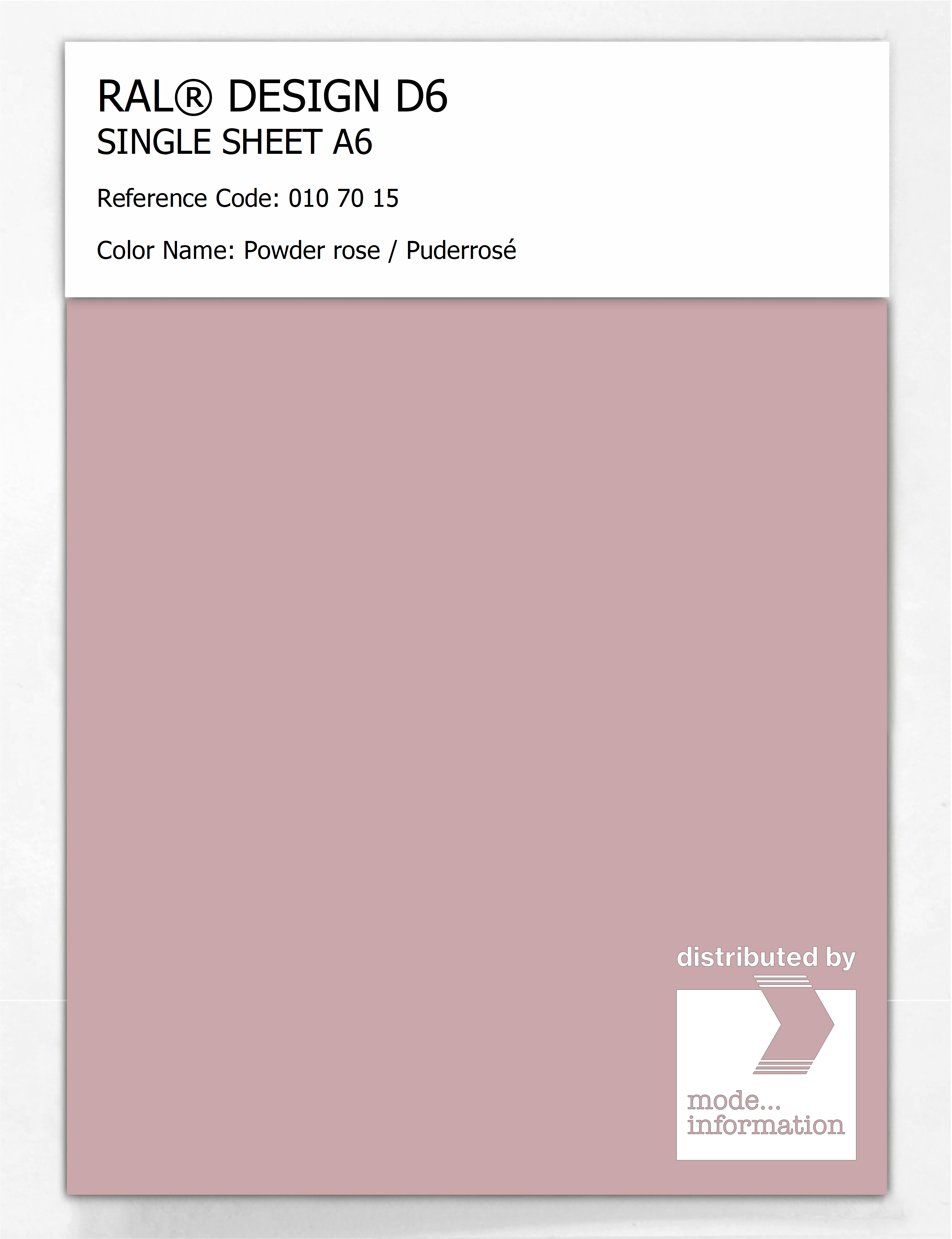 Artikelbild 1 des Artikels “RAL® DESIGN D6 SINGLE SHEET A6 010 70 15 Powder rose / Puderrosé “