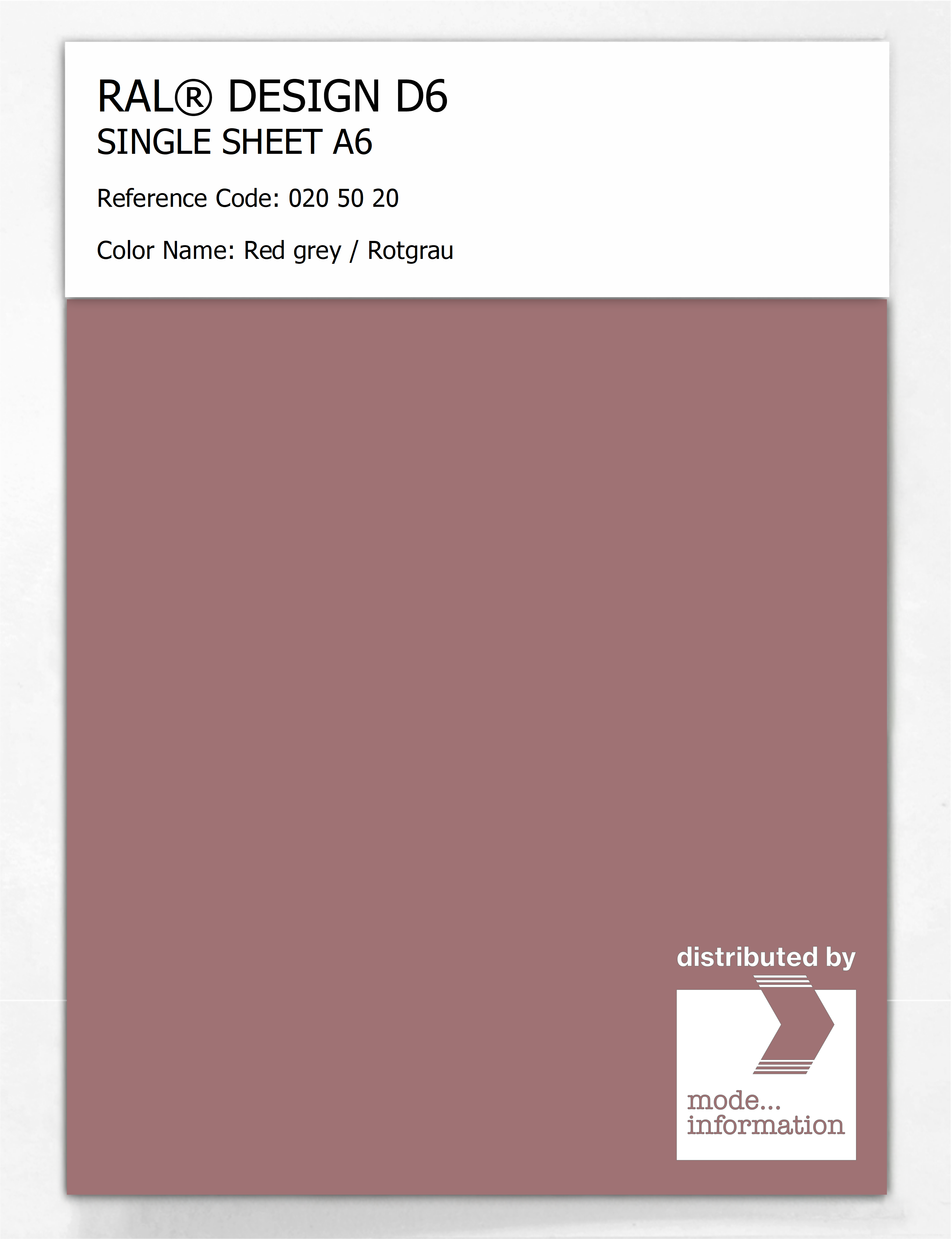 Product image 1 of the product “RAL® DESIGN D6 SINGLE SHEET A6 020 50 20 Red grey / Rotgrau ”
