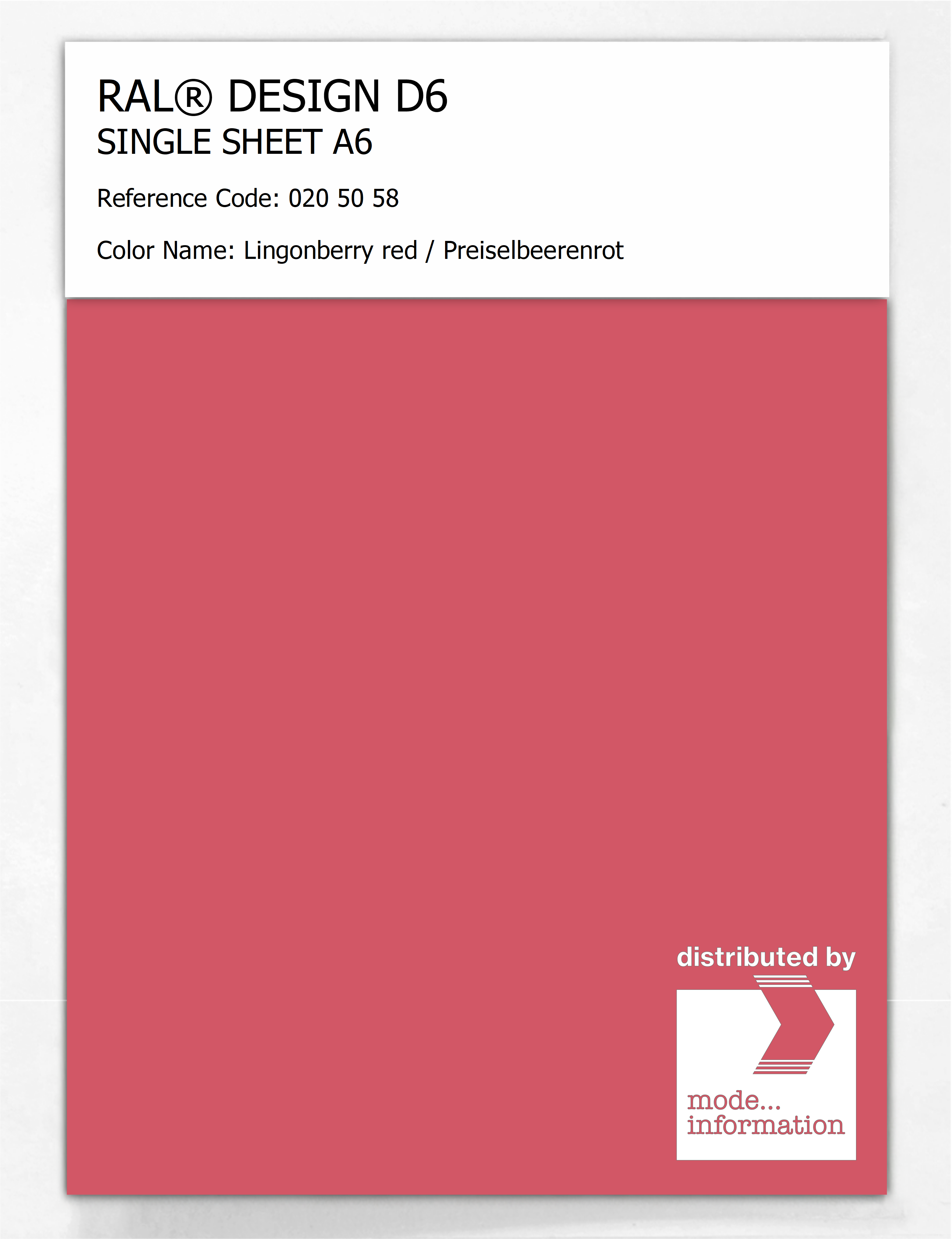 Artikelbild 1 des Artikels “RAL® DESIGN D6 SINGLE SHEET A6 020 50 58 Lingonberry red / Preiselbeerenrot “