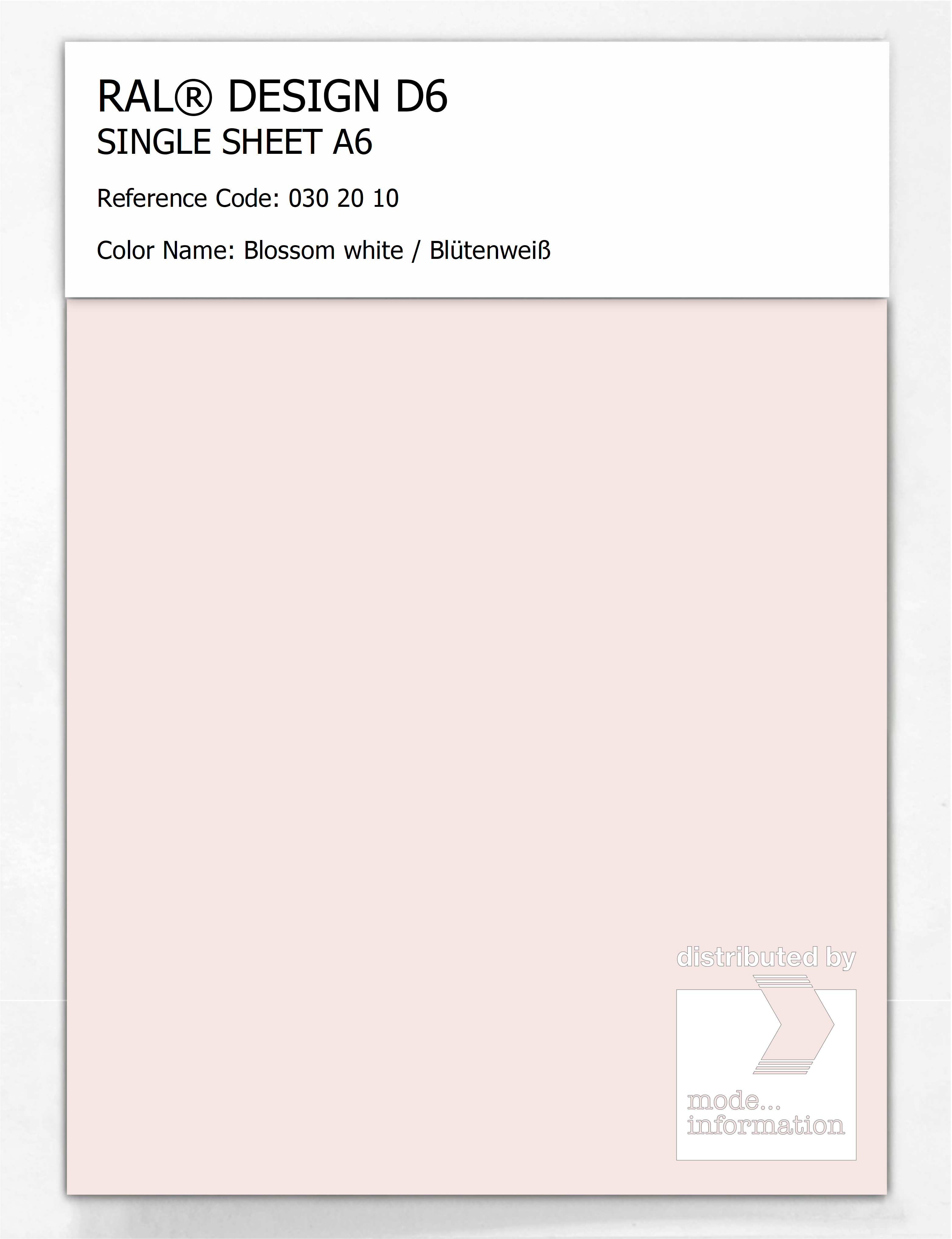 Artikelbild 1 des Artikels “RAL® DESIGN D6 SINGLE SHEET A6 030 20 10 Blossom white / Blütenweiß “