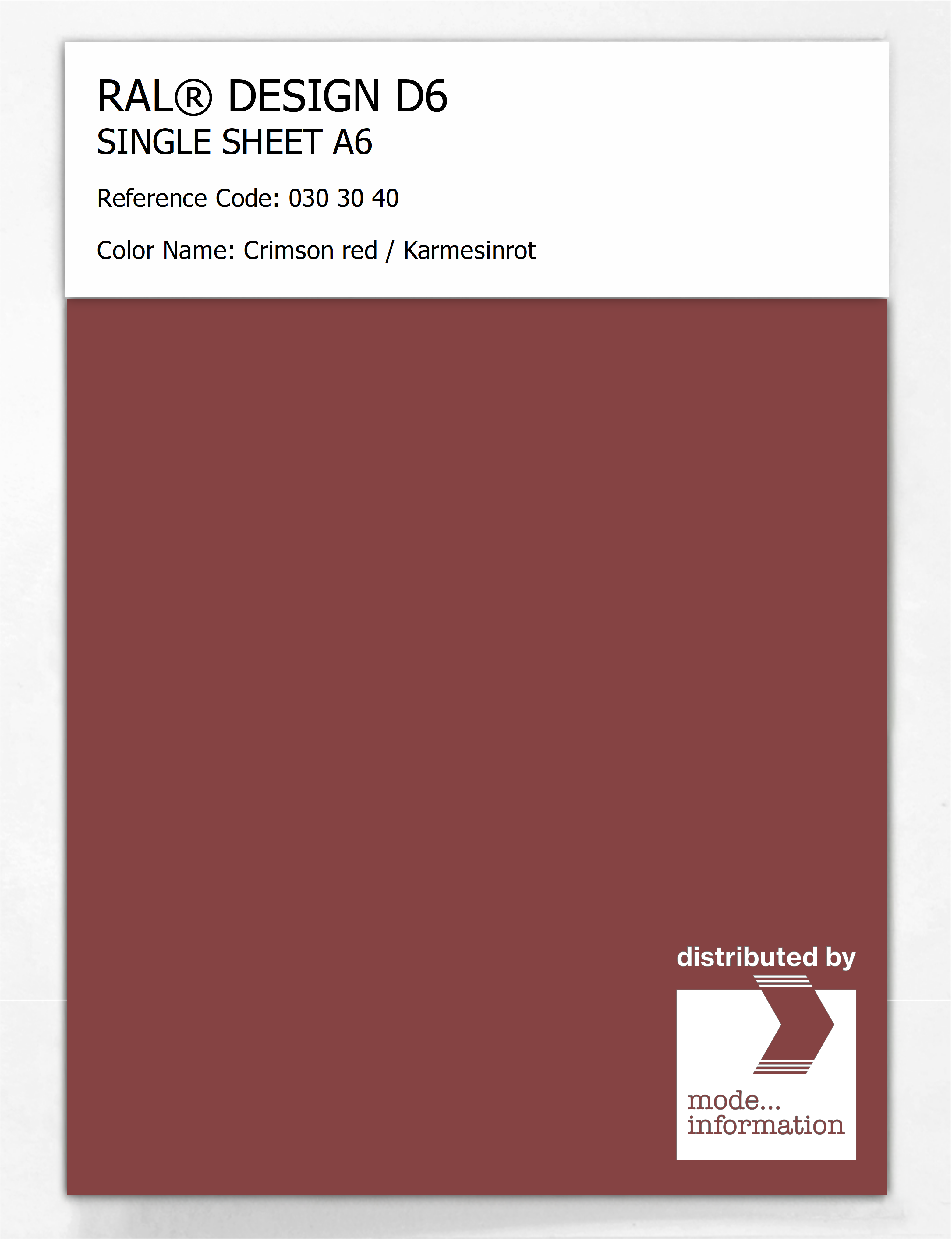 Artikelbild 1 des Artikels “RAL® DESIGN D6 SINGLE SHEET A6 030 30 40 Crimson red / Karmesinrot “