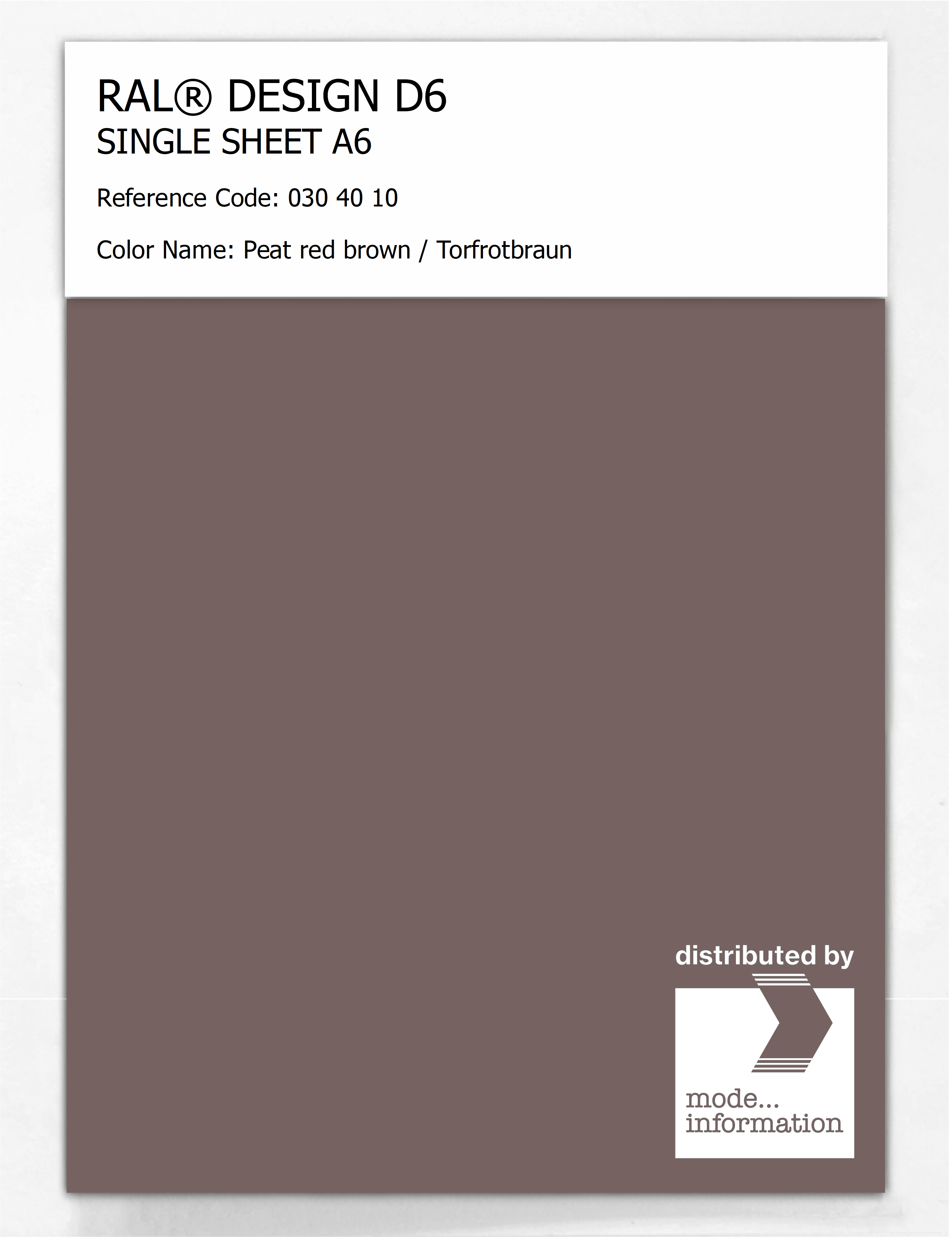 Product image 1 of the product “RAL® DESIGN D6 SINGLE SHEET A6 030 40 10 Peat red brown / Torfrotbraun ”