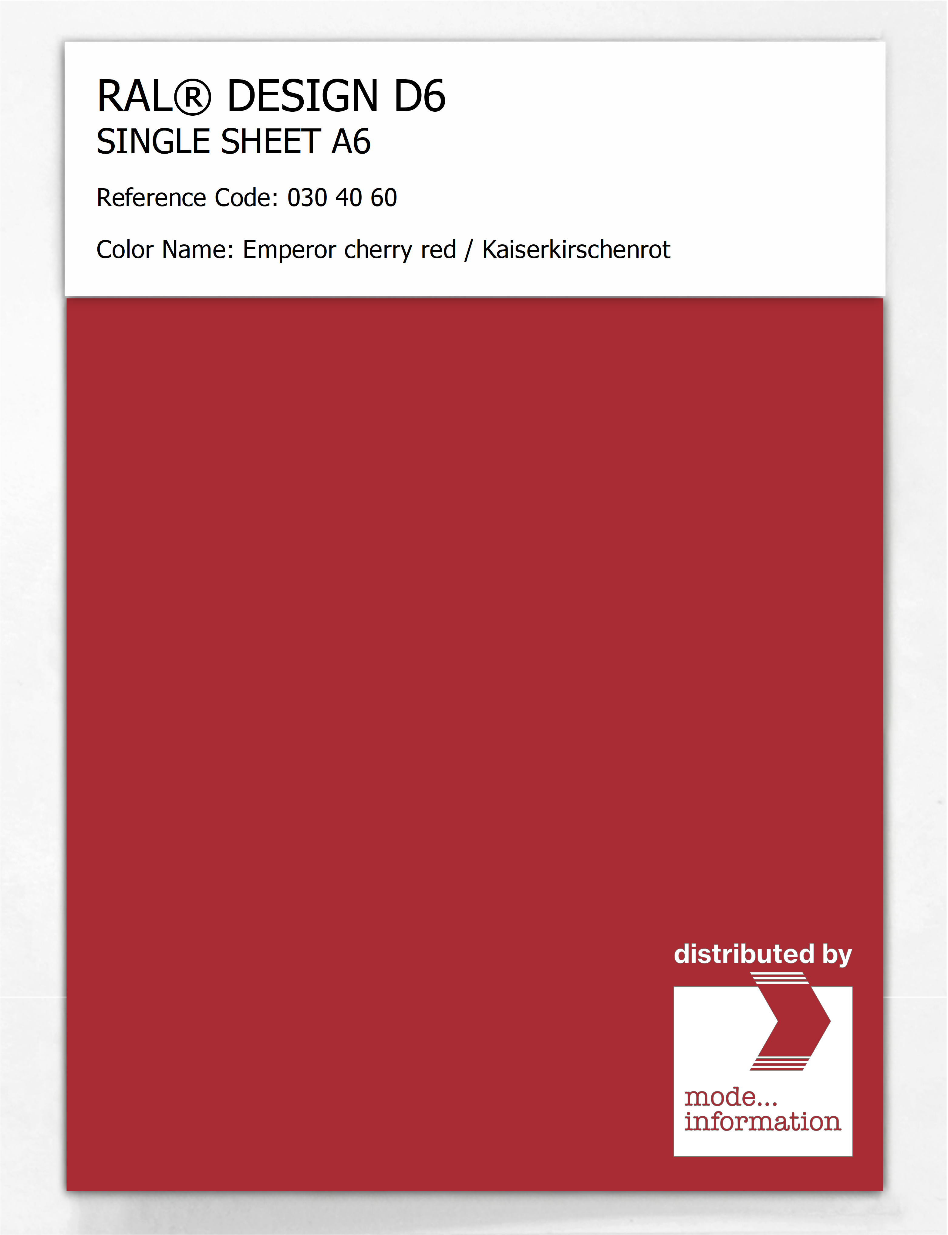 Product image 1 of the product “RAL® DESIGN D6 SINGLE SHEET A6 030 40 60 Emperor cherry red / Kaiserkirschenrot ”