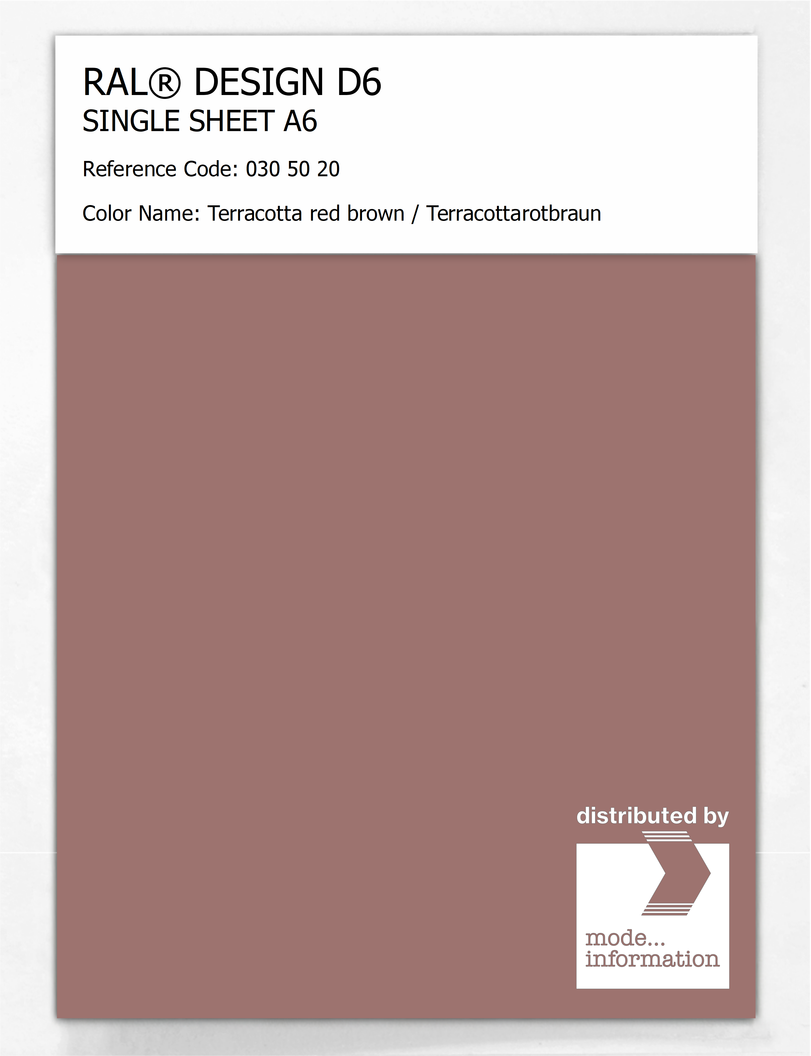 Product image 1 of the product “RAL® DESIGN D6 SINGLE SHEET A6 030 50 20 Terracotta red brown / Terracottarotbraun ”