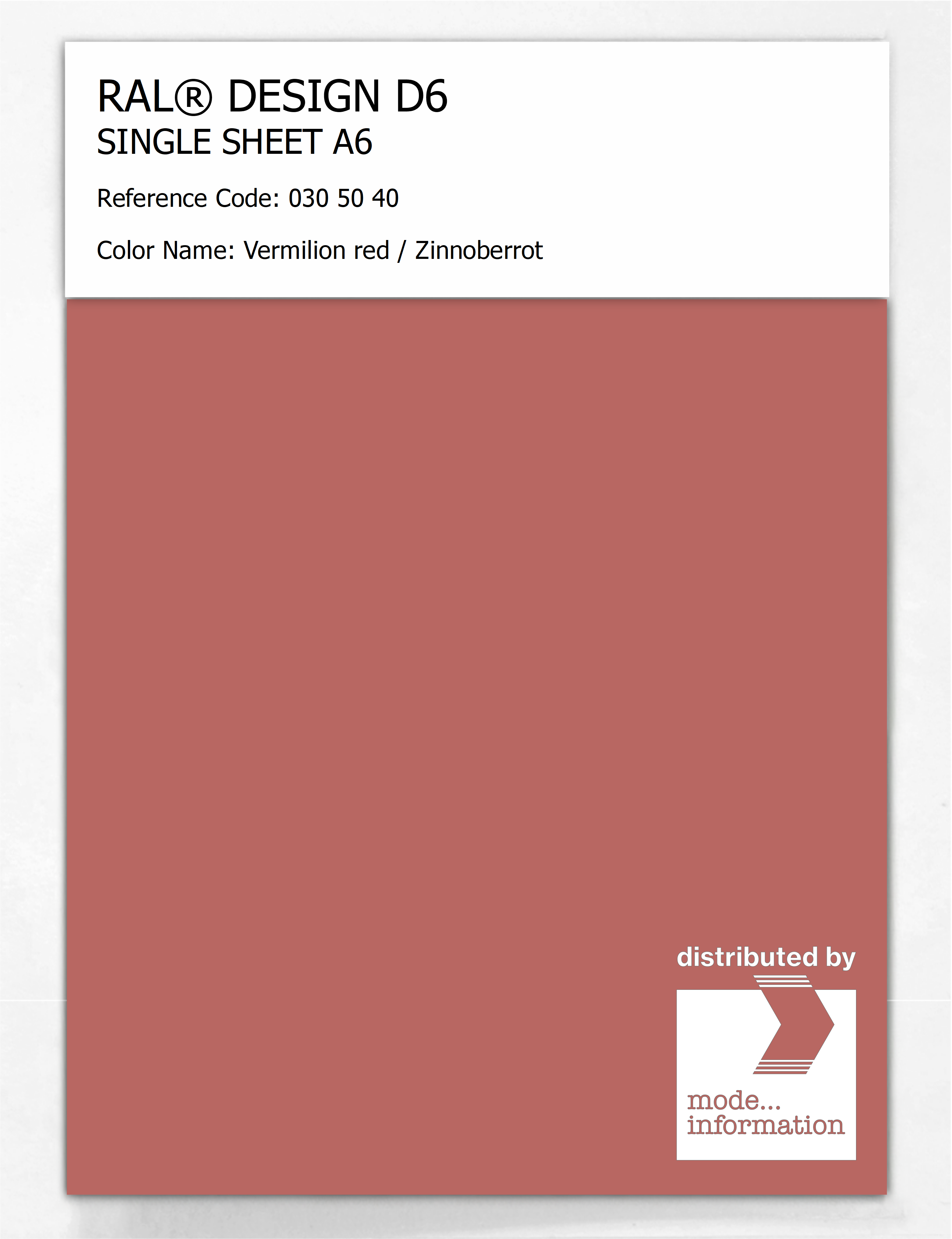 Artikelbild 1 des Artikels “RAL® DESIGN D6 SINGLE SHEET A6 030 50 40 Vermilion red / Zinnoberrot “