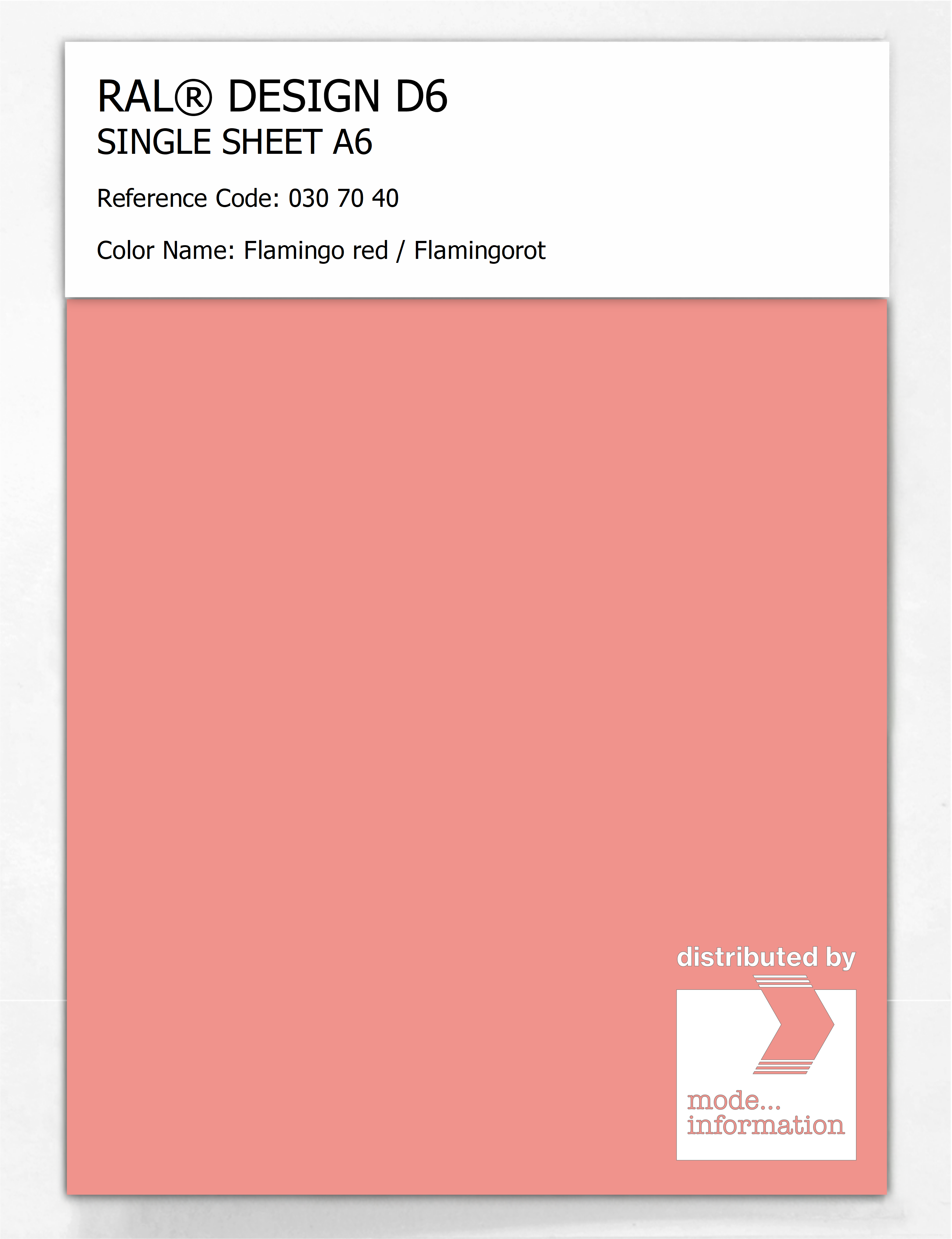 Artikelbild 1 des Artikels “RAL® DESIGN D6 SINGLE SHEET A6 030 70 40 Flamingo red / Flamingorot “