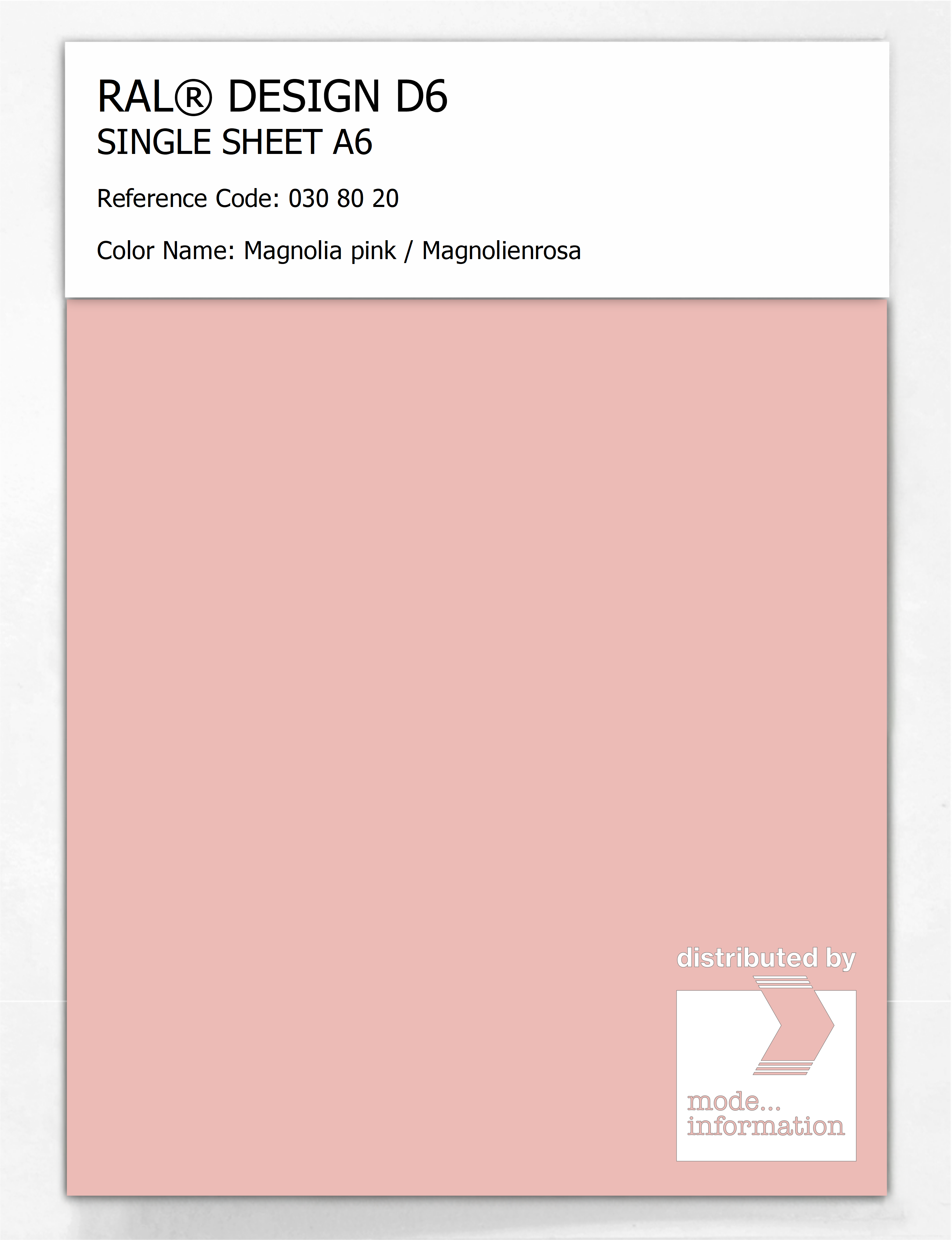 Product image 1 of the product “RAL® DESIGN D6 SINGLE SHEET A6 030 80 20 Magnolia pink / Magnolienrosa ”