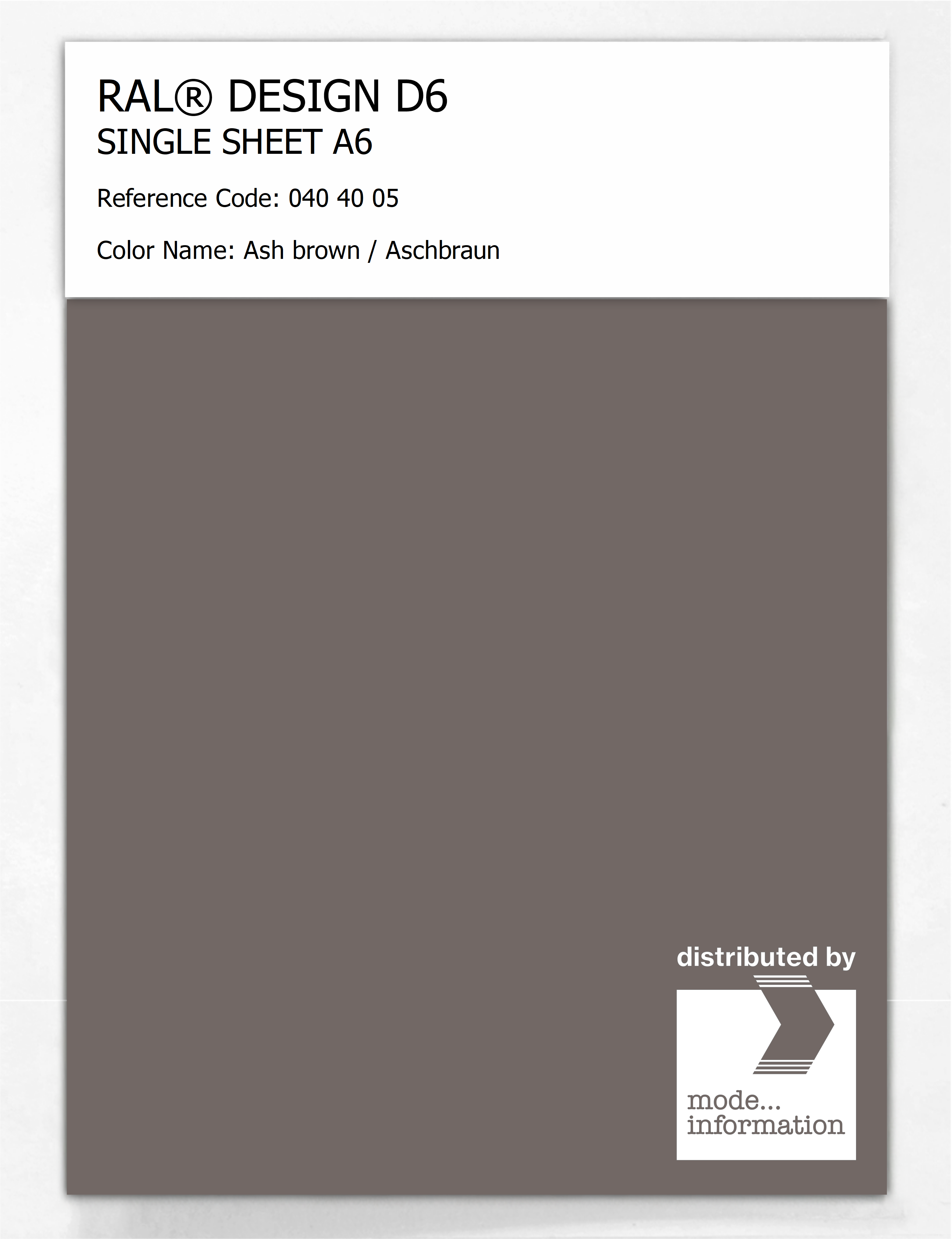 Artikelbild 1 des Artikels “RAL® DESIGN D6 SINGLE SHEET A6 040 40 05 Ash brown / Aschbraun “