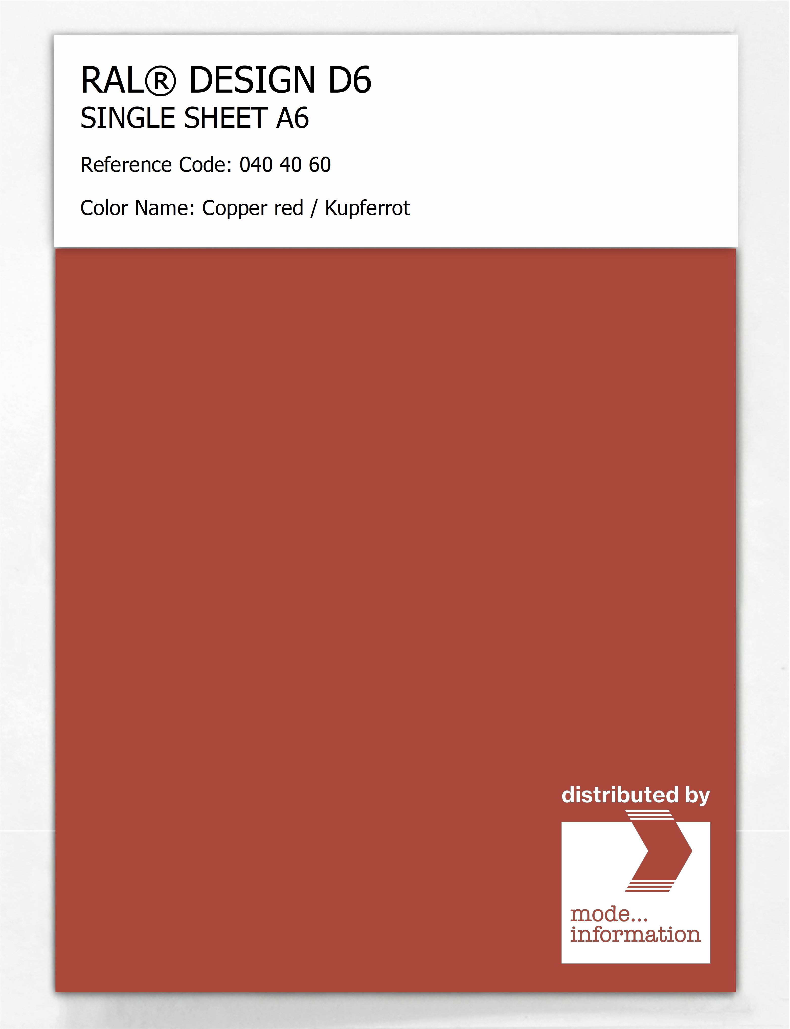 Artikelbild 1 des Artikels “RAL® DESIGN D6 SINGLE SHEET A6 040 40 60 Copper red / Kupferrot “
