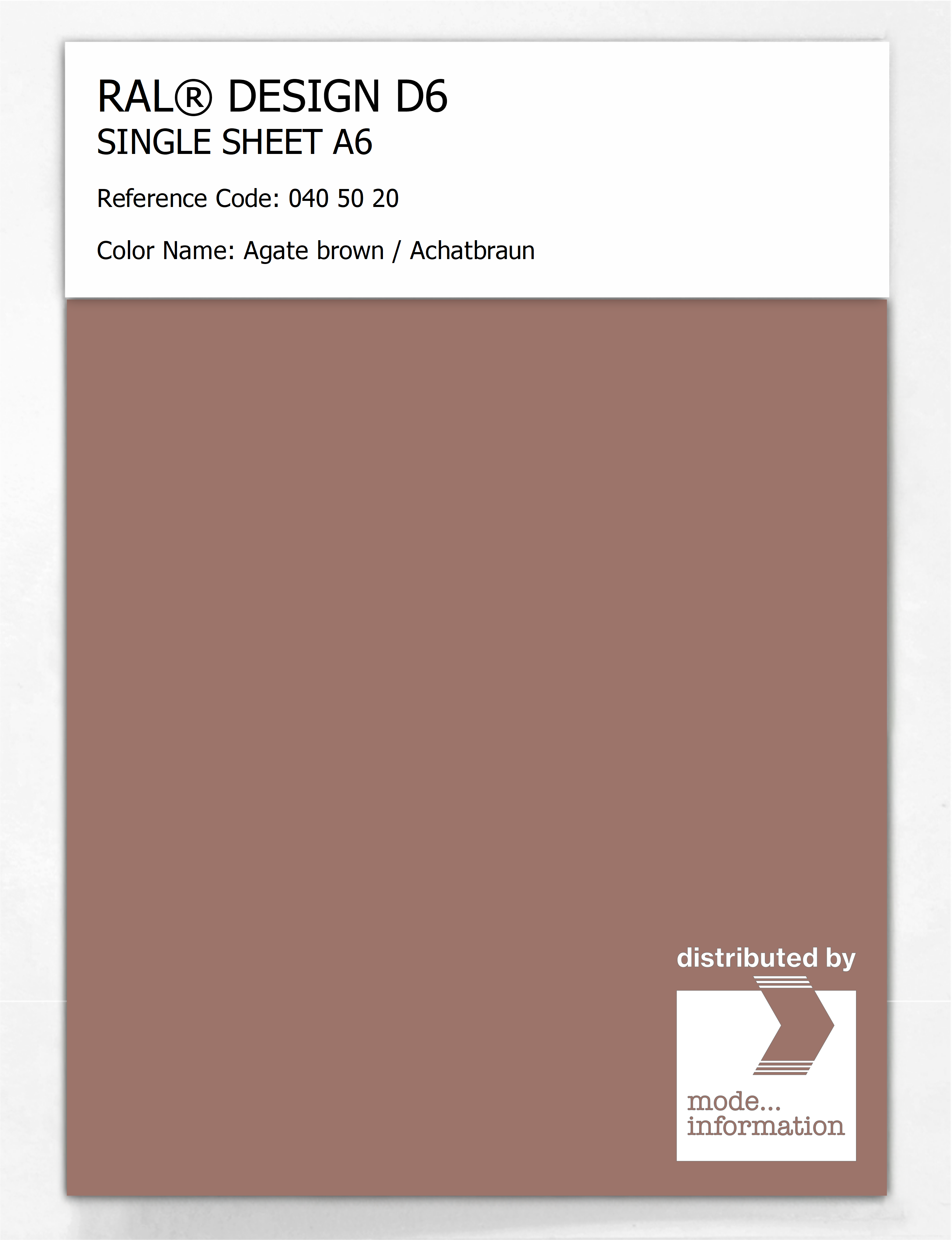 Product image 1 of the product “RAL® DESIGN D6 SINGLE SHEET A6 040 50 20 Agate brown / Achatbraun ”
