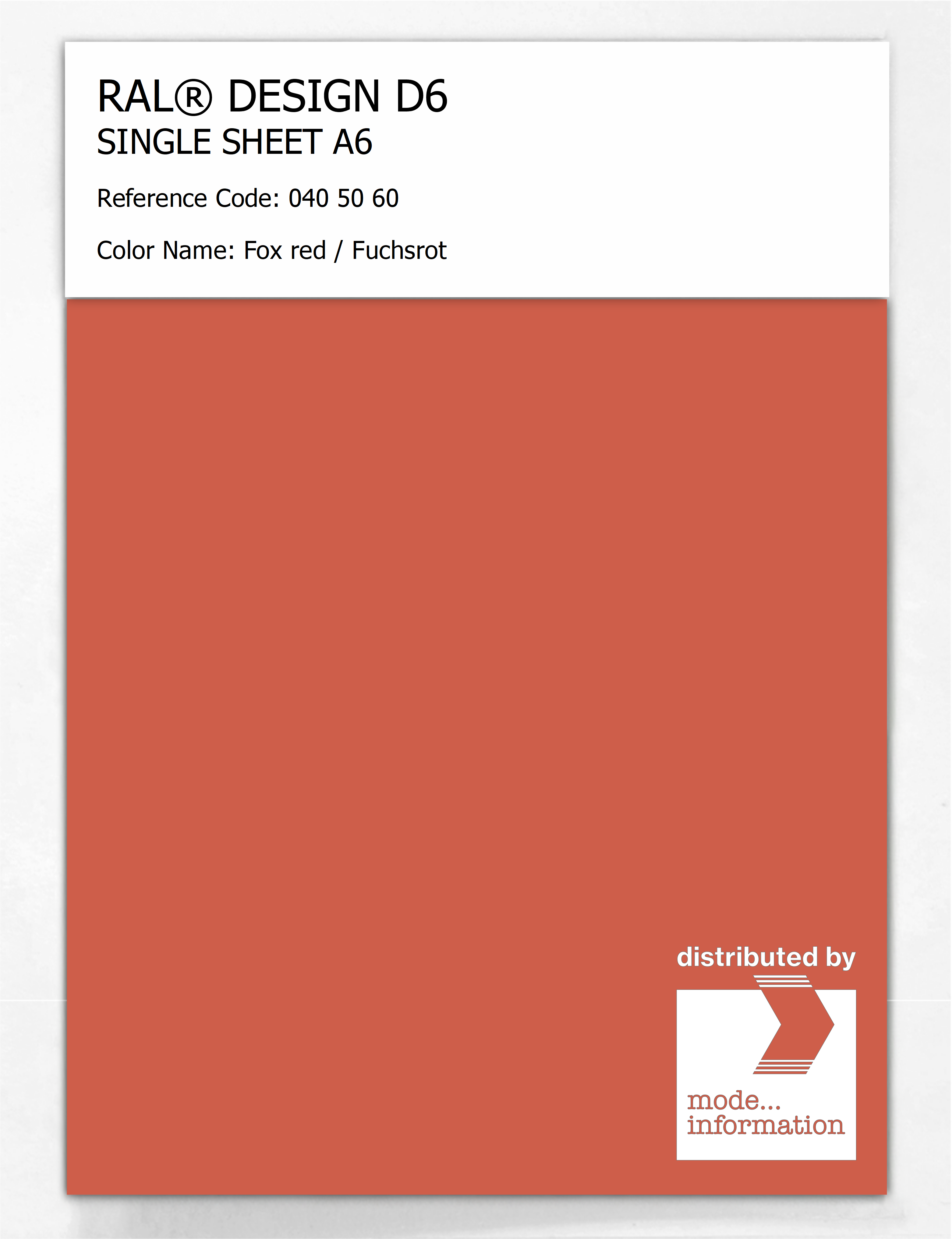 Product image 1 of the product “RAL® DESIGN D6 SINGLE SHEET A6 040 50 60 Fox red / Fuchsrot ”