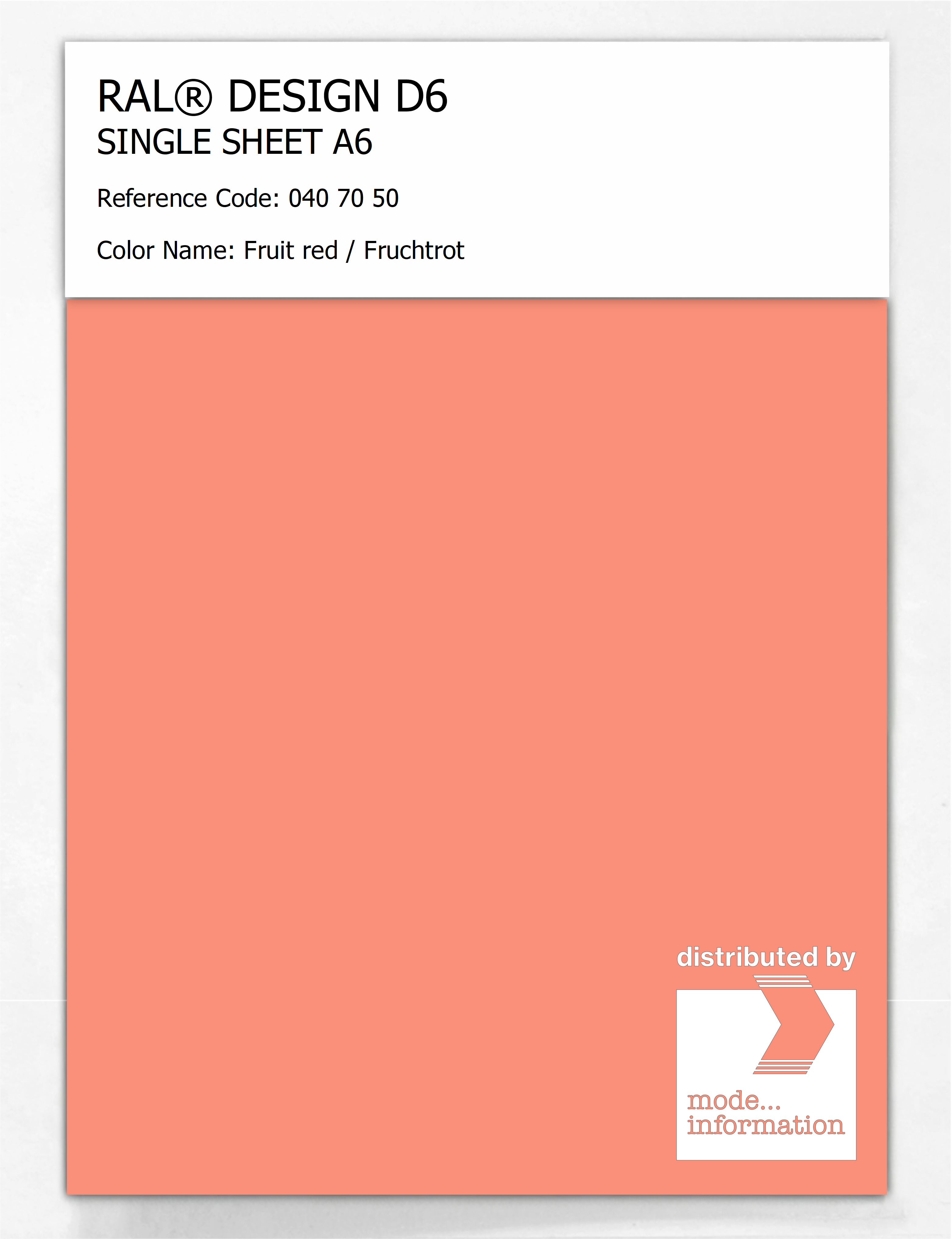 Product image 1 of the product “RAL® DESIGN D6 SINGLE SHEET A6 040 70 50 Fruit red / Fruchtrot ”
