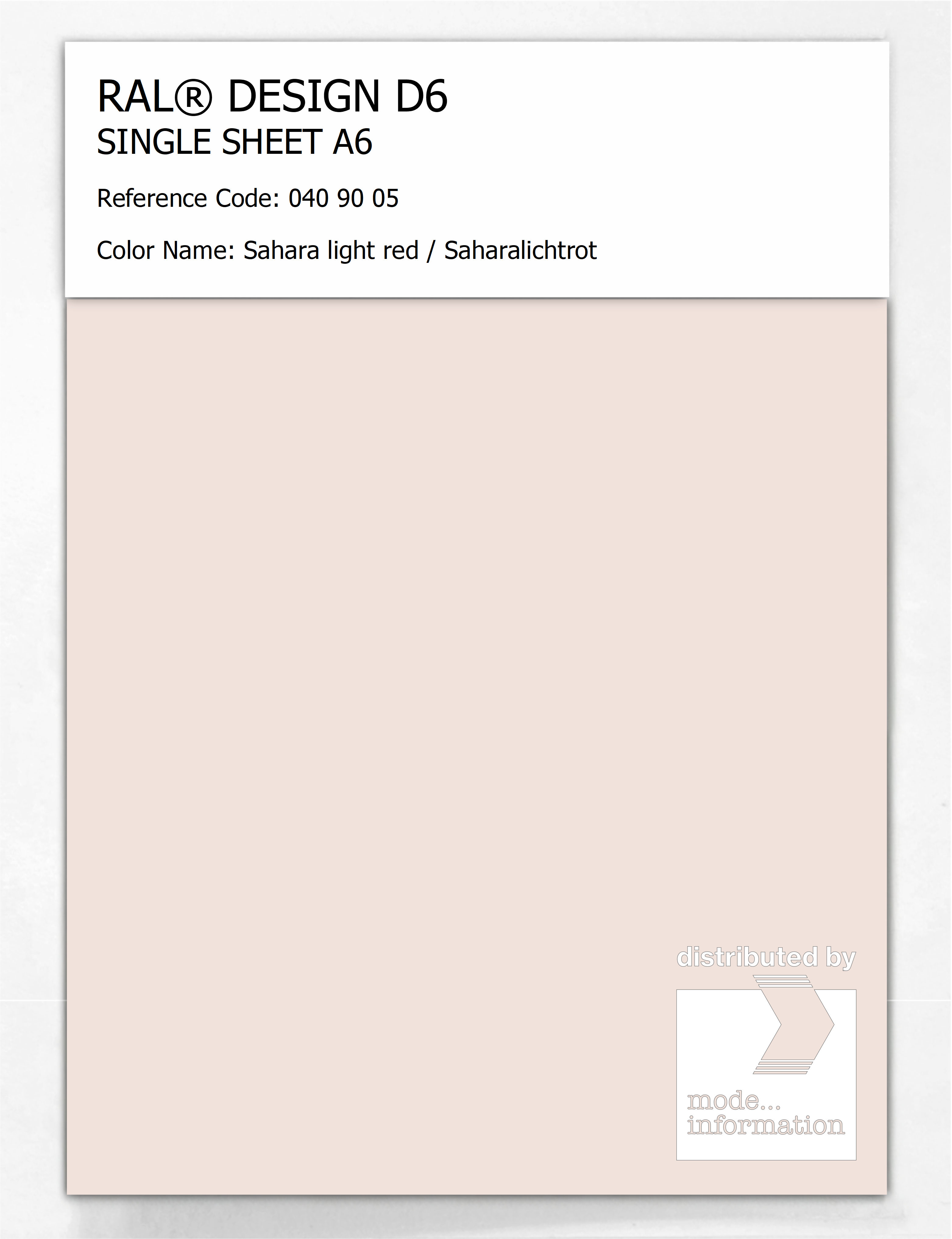 Product image 1 of the product “RAL® DESIGN D6 SINGLE SHEET A6 040 90 05 Sahara light red / Saharalichtrot ”